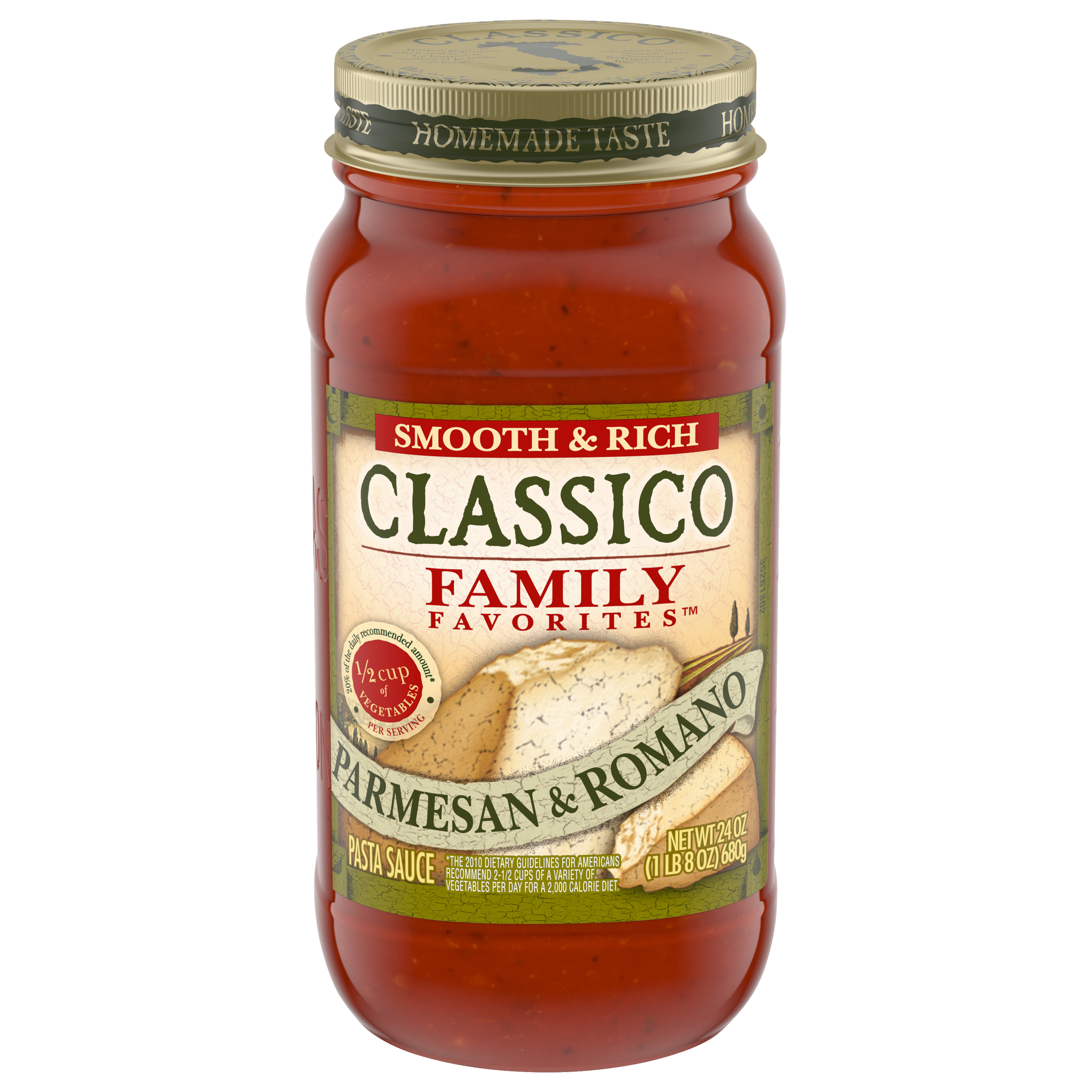 Classico Family Favorites Parmesan & Romano Smooth & Rich Pasta Sauce, 24 oz Jar Classico