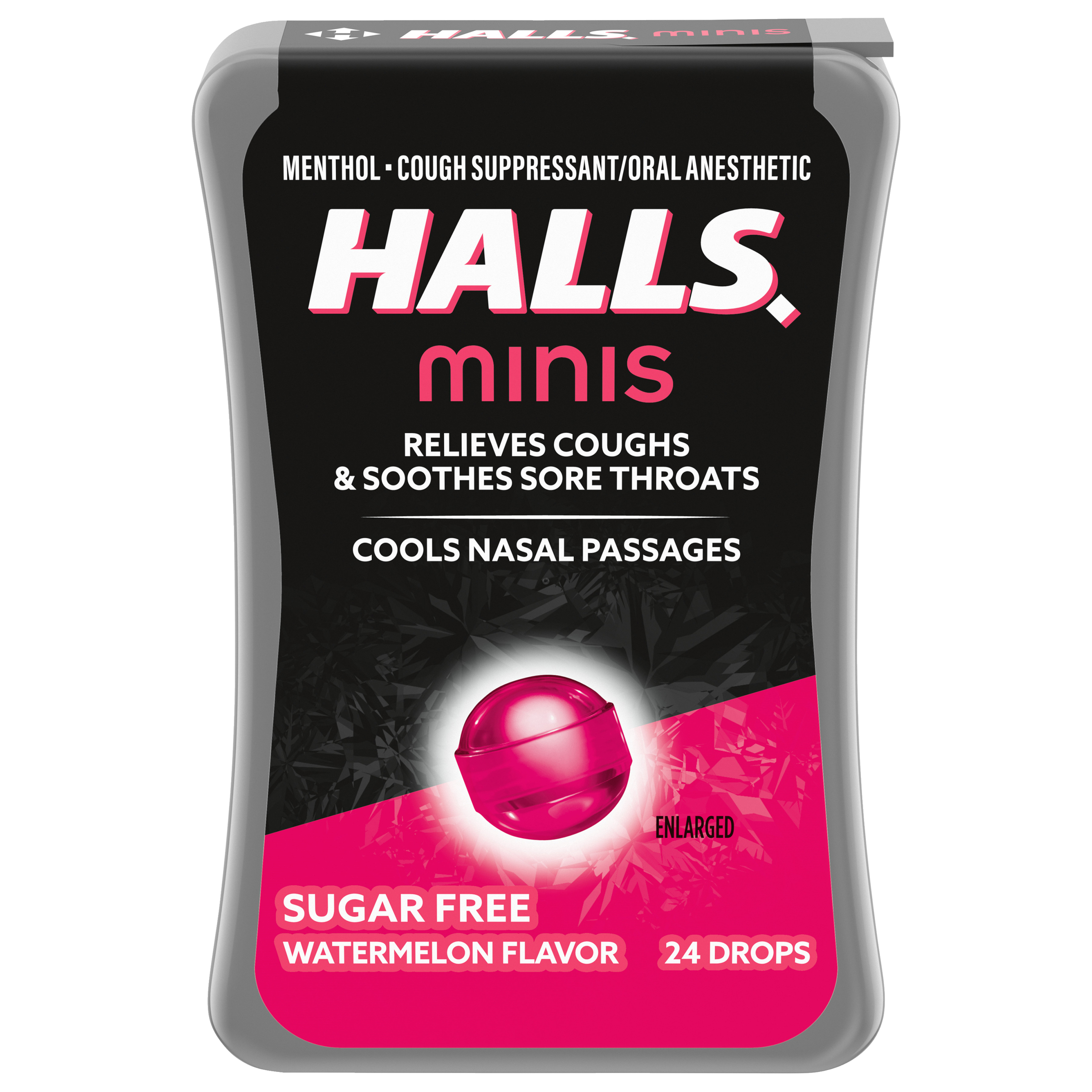 HALLS Minis Watermelon Flavor Sugar Free Cough Drops, 24 Drops-0
