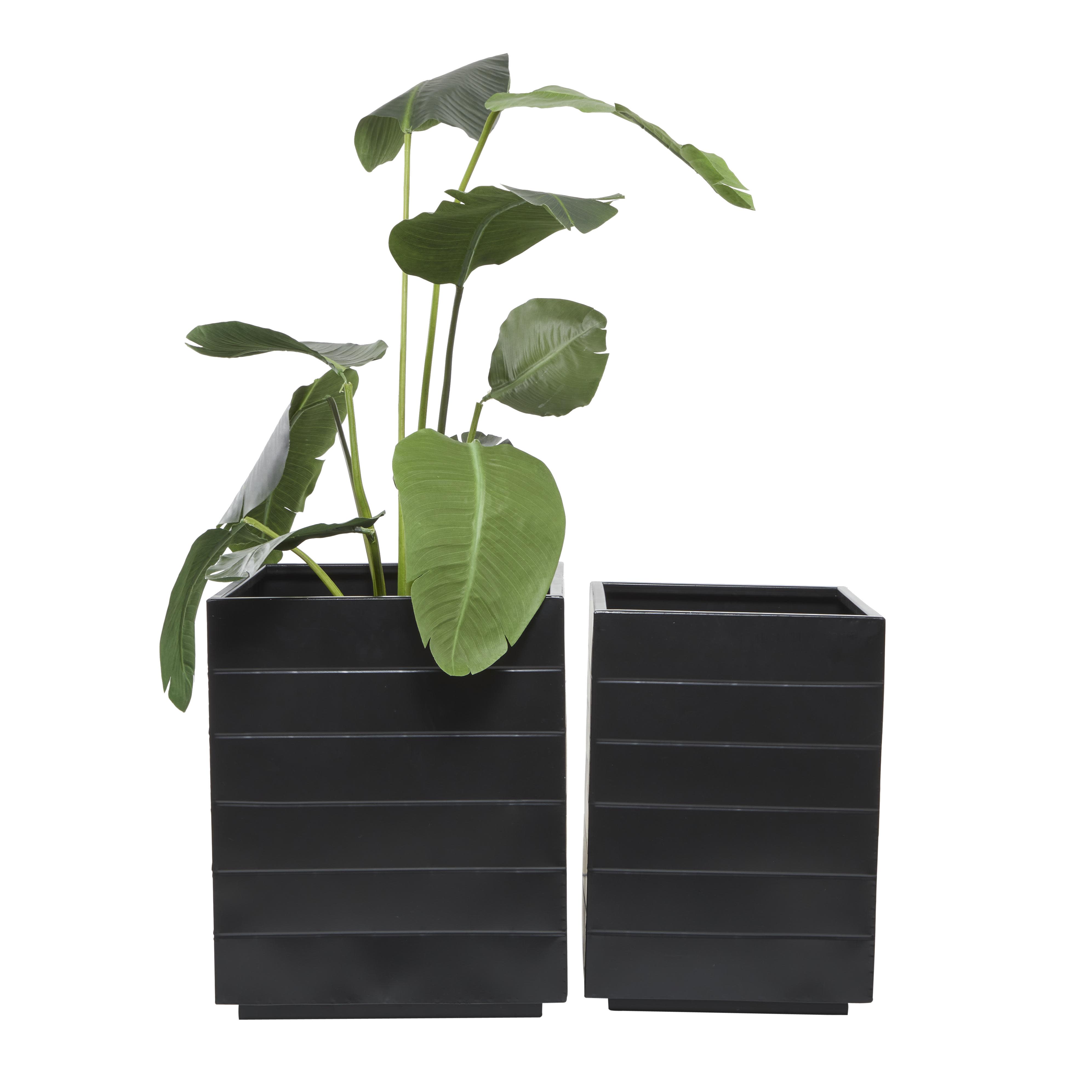 CosmoLiving by Cosmopolitan Black Metal  Indoor Outdoor Planter, Set of 2 17", 15"W