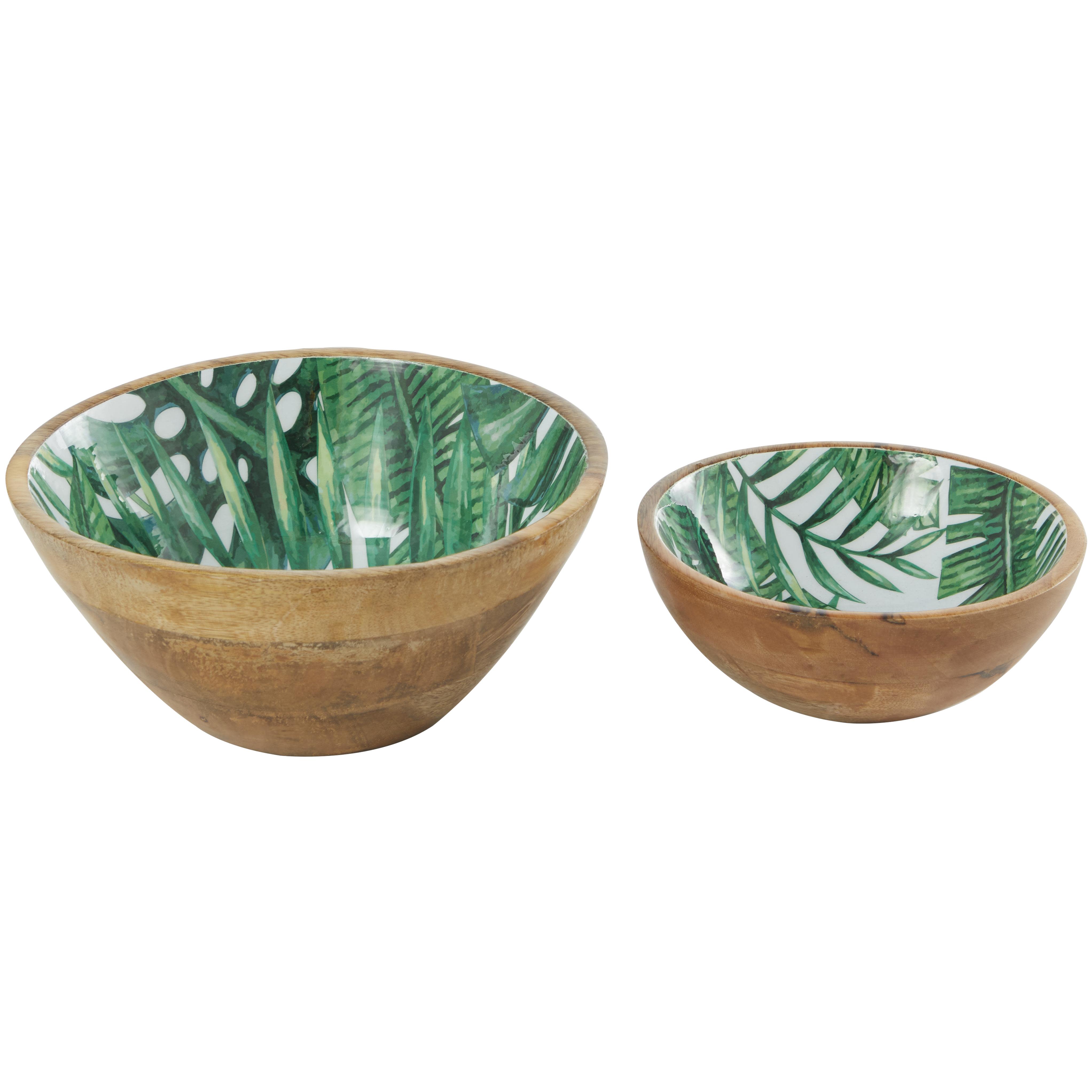 Green Mango Wood  Handmade Nesting Decorative Bowl, Set of 2 9", 7"W