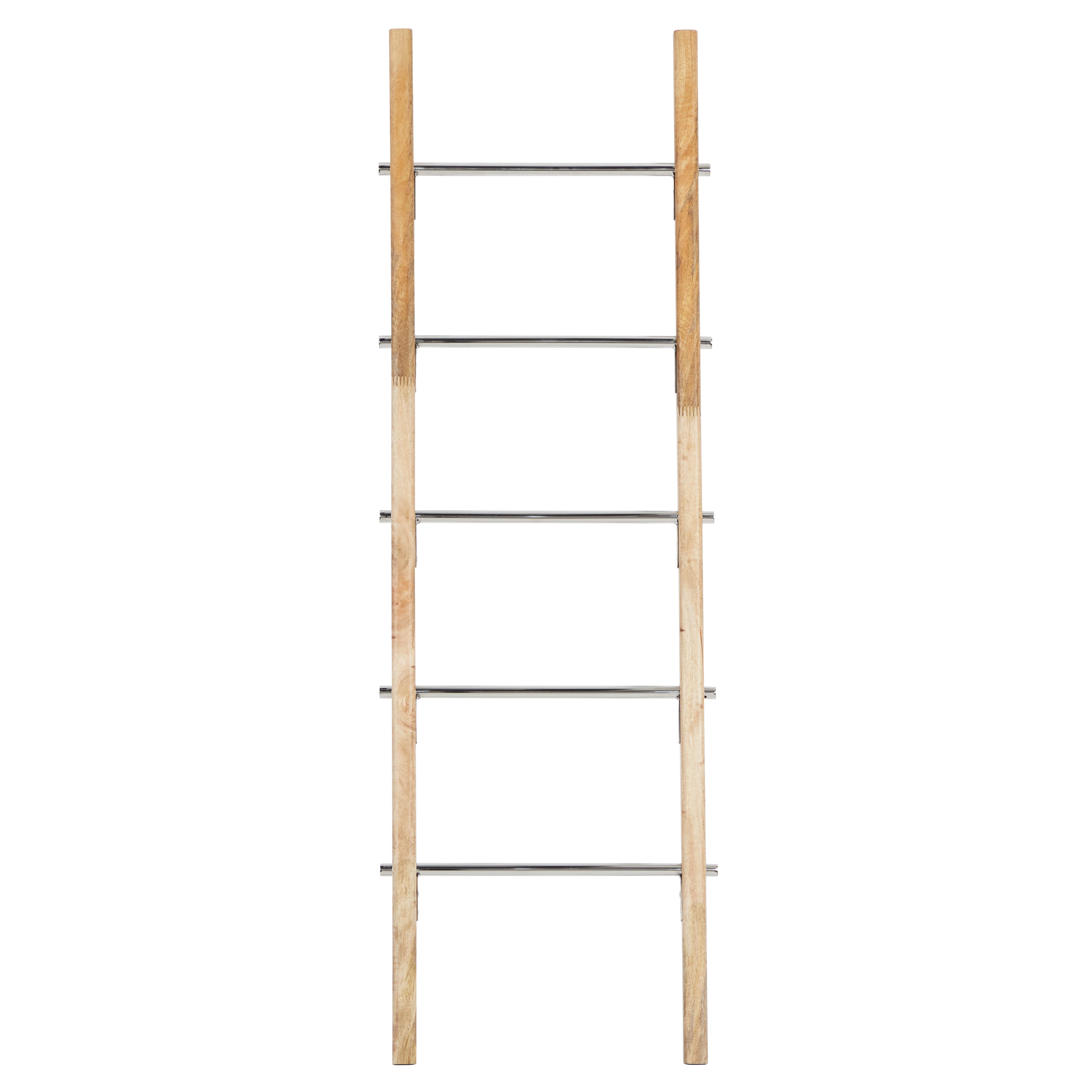Brown Wood  5 Rung Decorative Ladder with Silver Accents, 19" x 2" x 59"