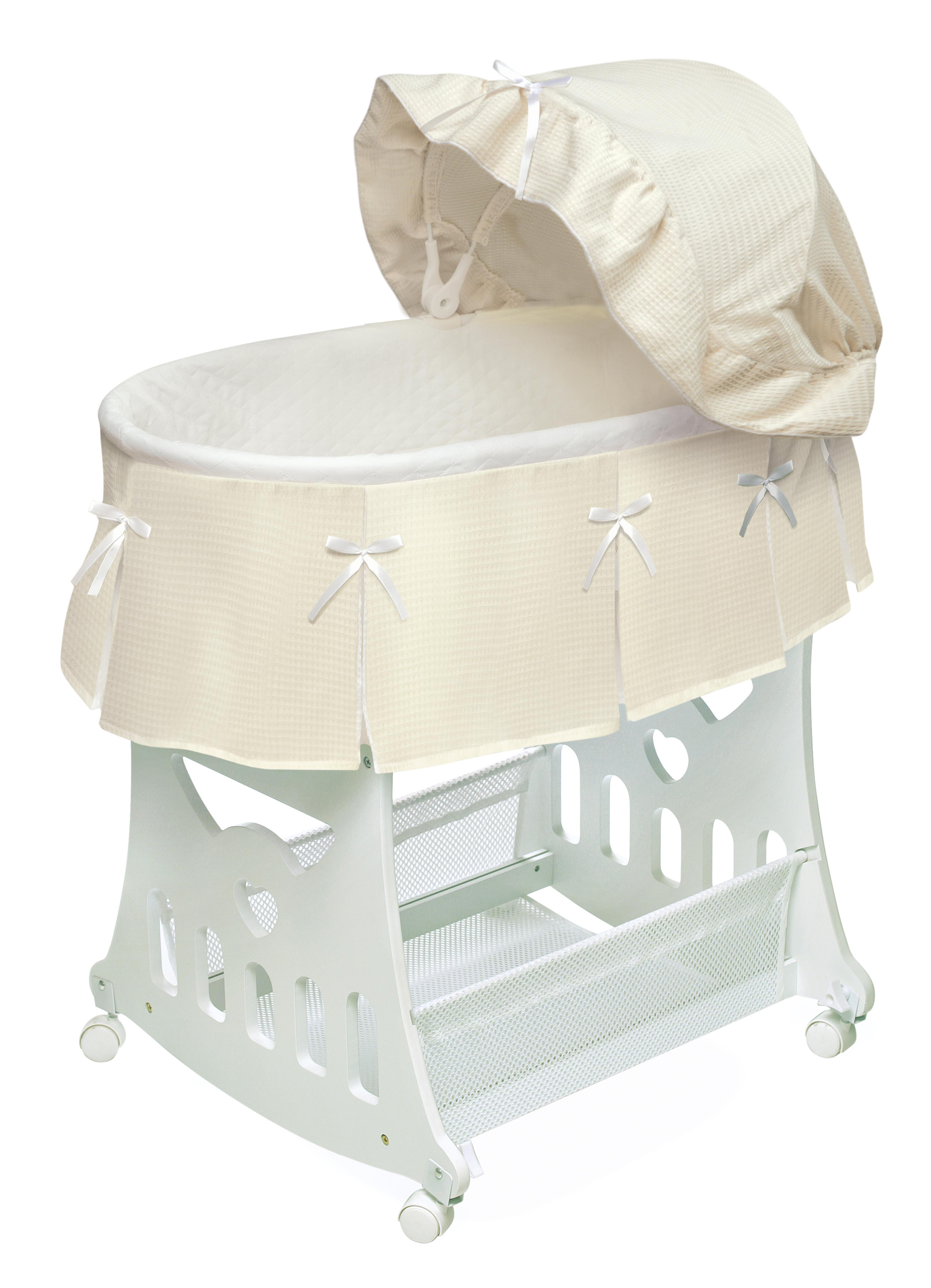 Portable Bassinet n Cradle with Toybox Base and Half Skirt - Ecru