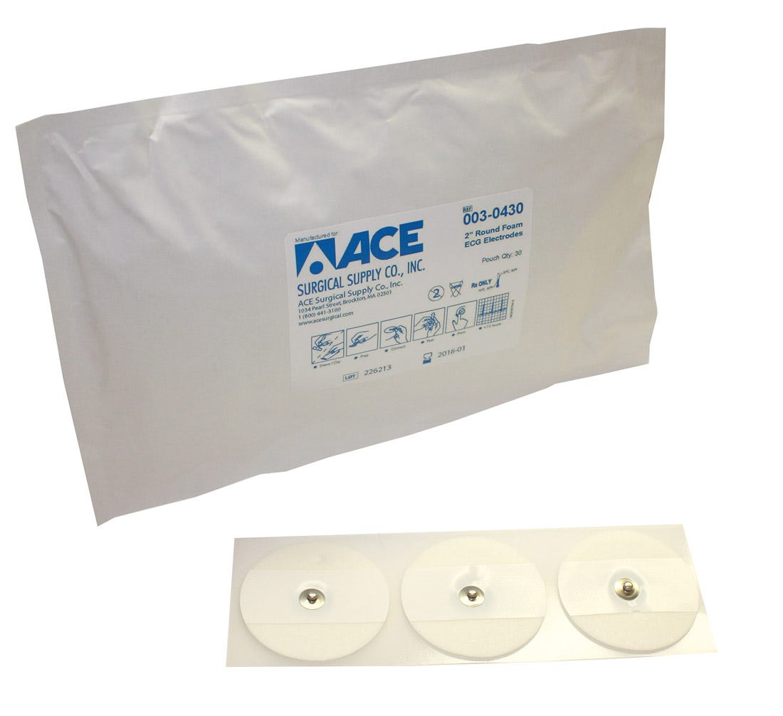 ACE Monitoring Electrodes - Round Foam, 3 electrodes per strip, 10 strips per pouch, 30/pouch