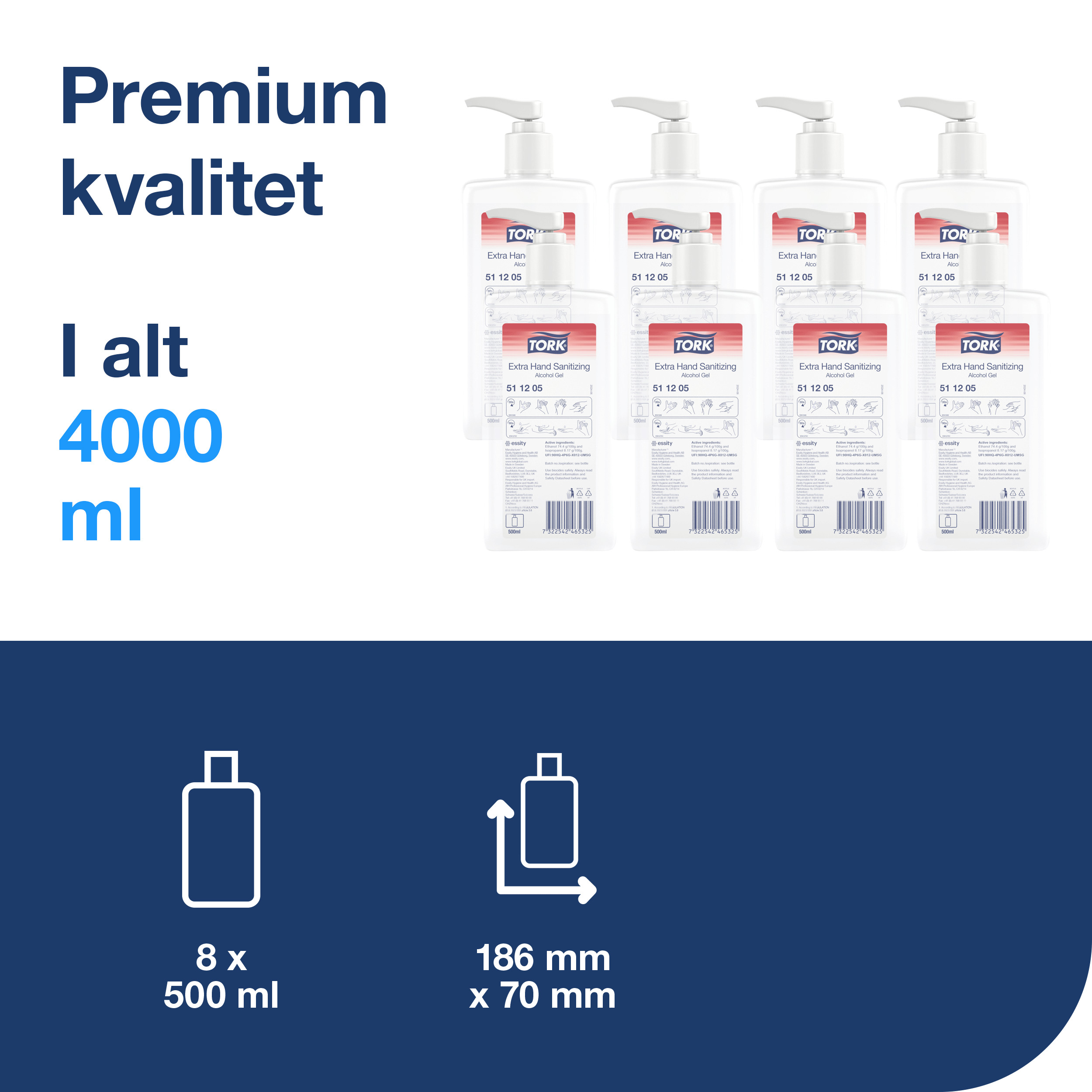 Hånddesinfektion, Gel, 500 ml, Flaske med pumpe, Tork Premium
