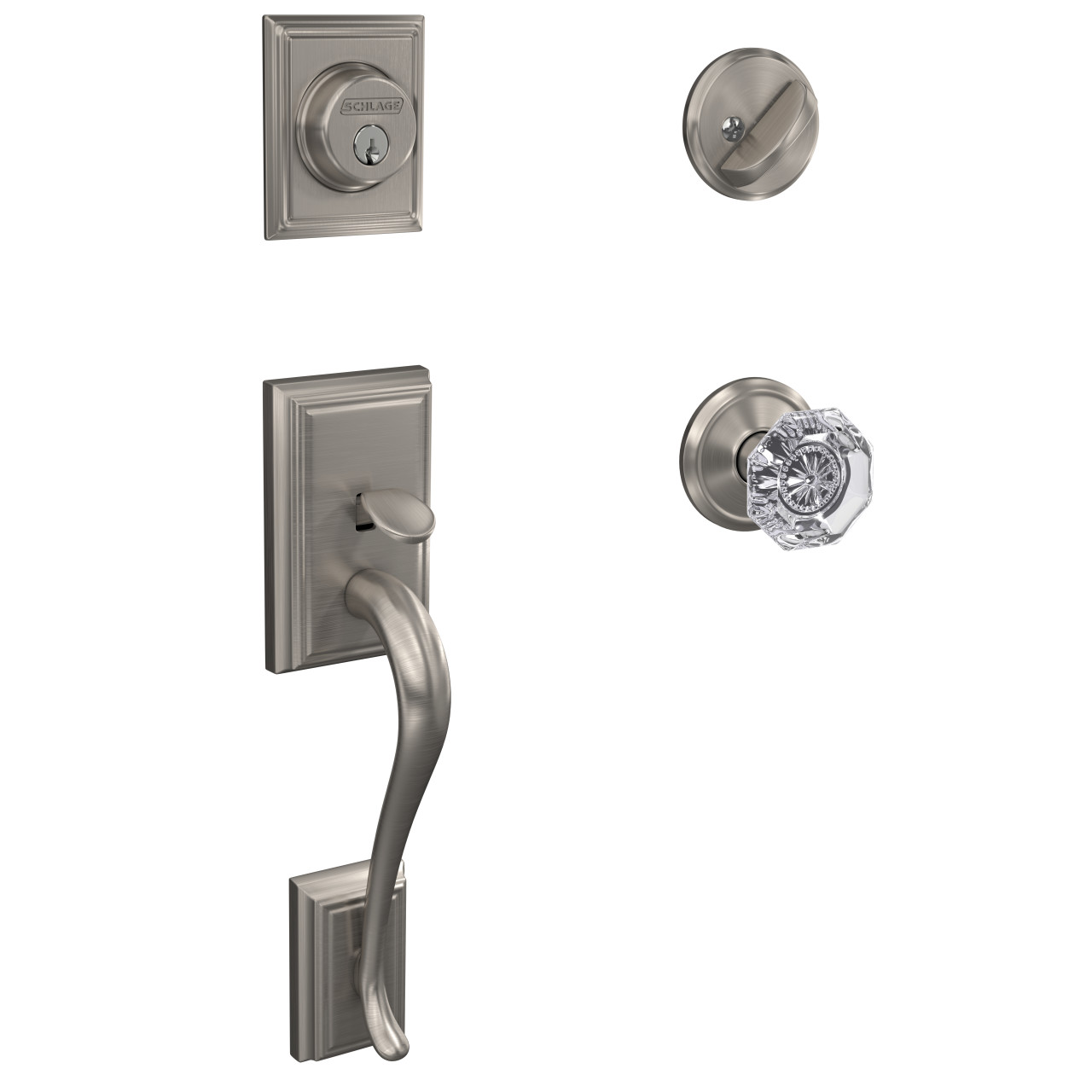 Custom Single Cylinder Handleset and Alexandria Glass Knob with Alden Trim