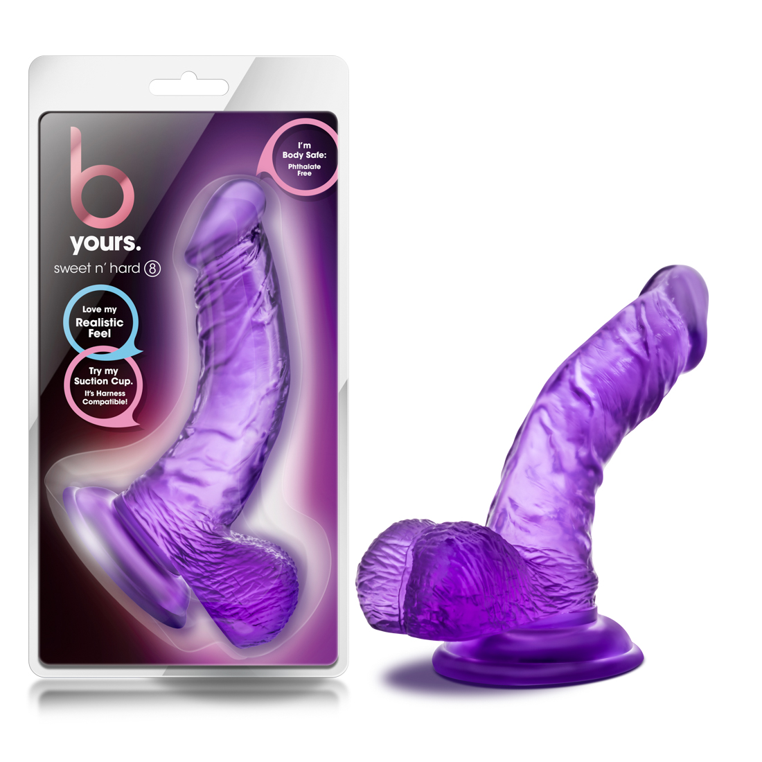 Blush B Yours Sweet N' Hard 8 Realistic Curved G-Spot Purple 6.5-Inch Long Dildo With Balls & Suction Cup Base