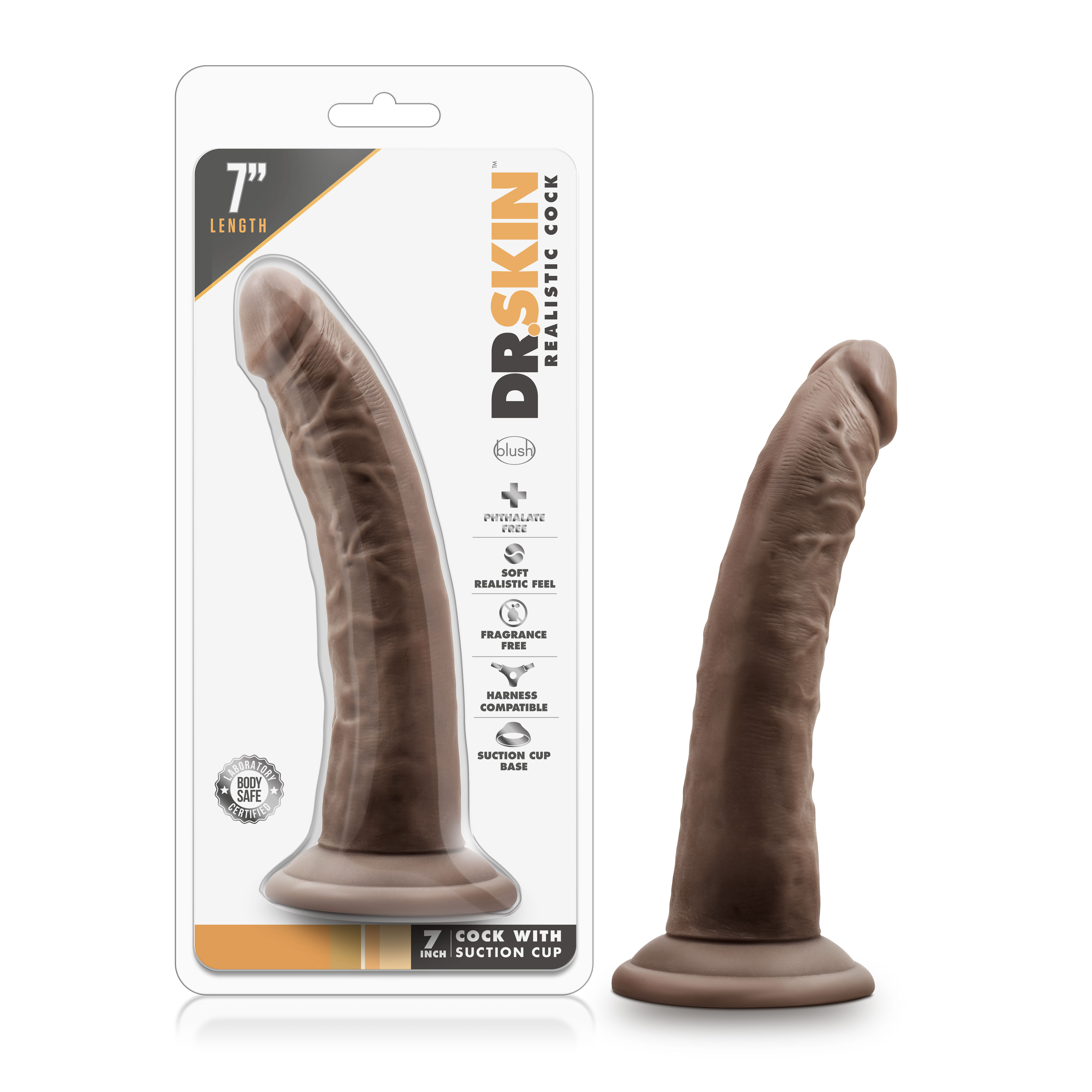 Blush Dr. Skin Realistic Chocolate 7.5-Inch Long Dildo With Suction Cup Base