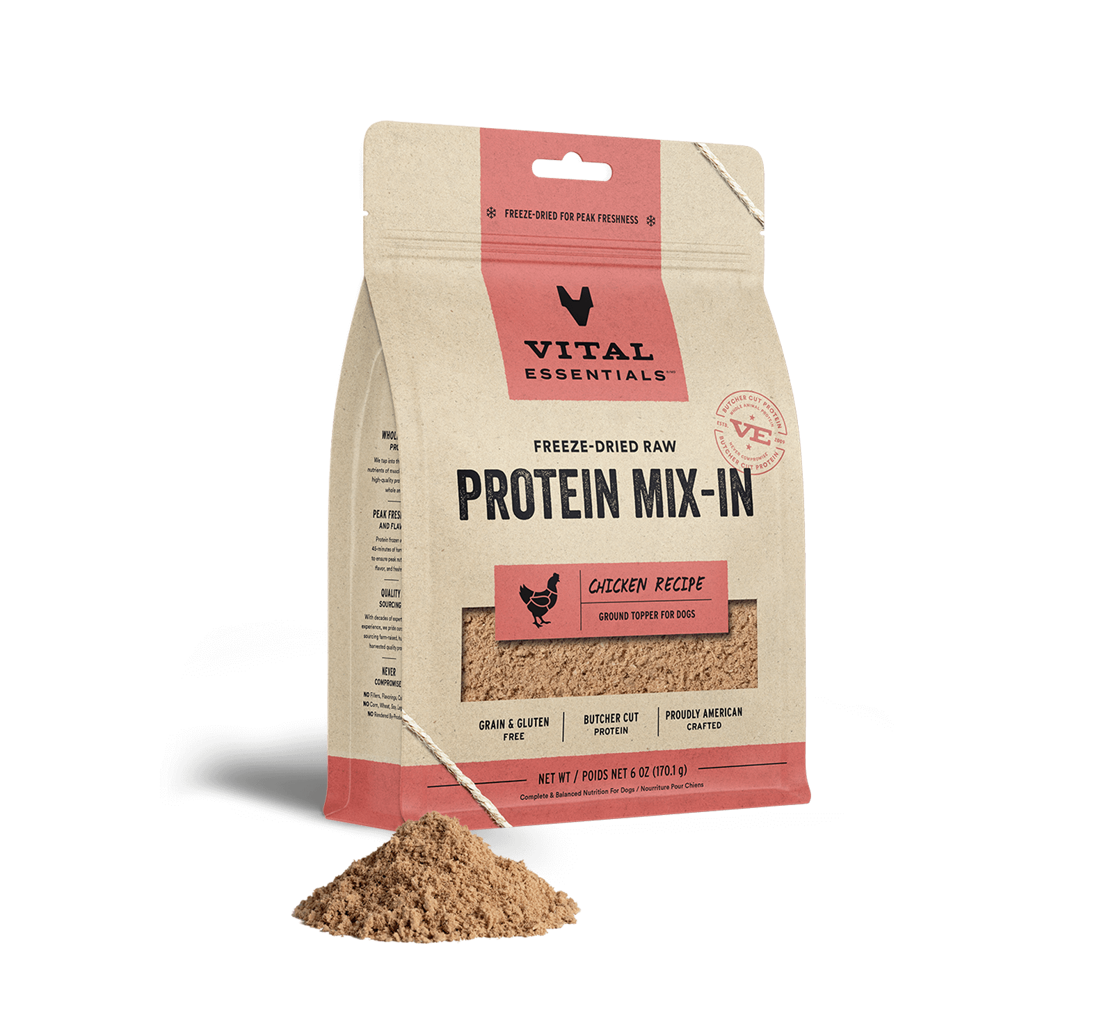 Vital Essentials Freeze-Dried Raw Protein Mix-In Chicken Recipe Ground Topper for Dogs, 6 oz - Treats