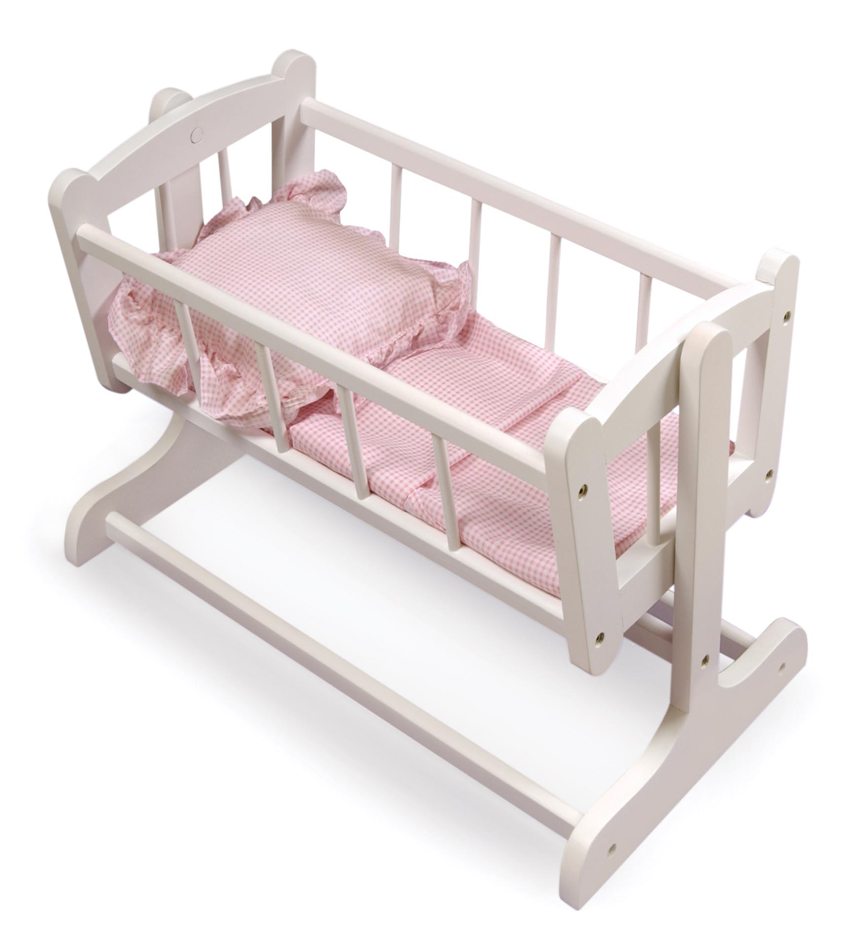 Heirloom Style Doll Cradle with Bedding - White/Pink