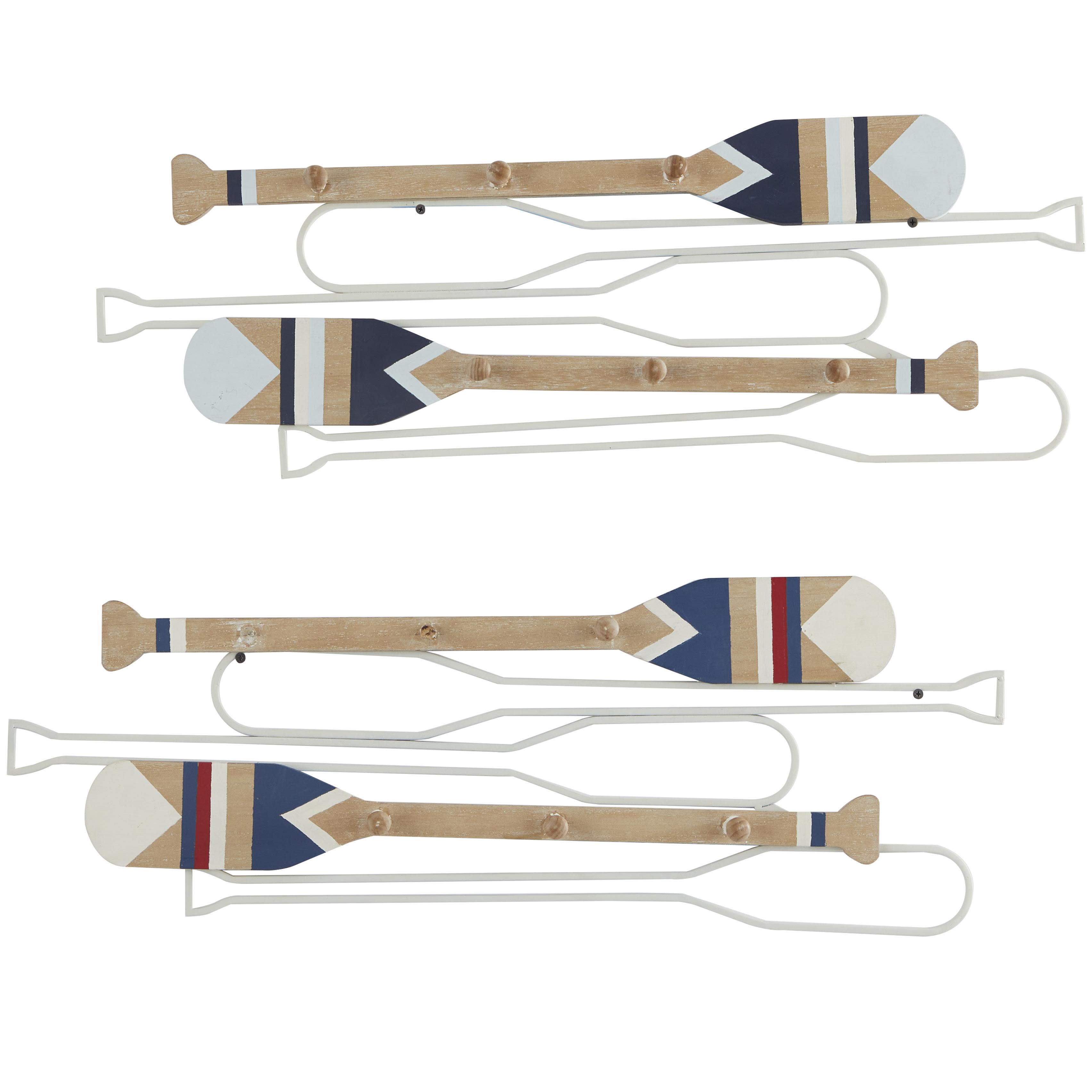 Light Brown Wood Paddle 12 Hangers Wall Hook with Stripe Patterns, Set of 2 30", 29"W