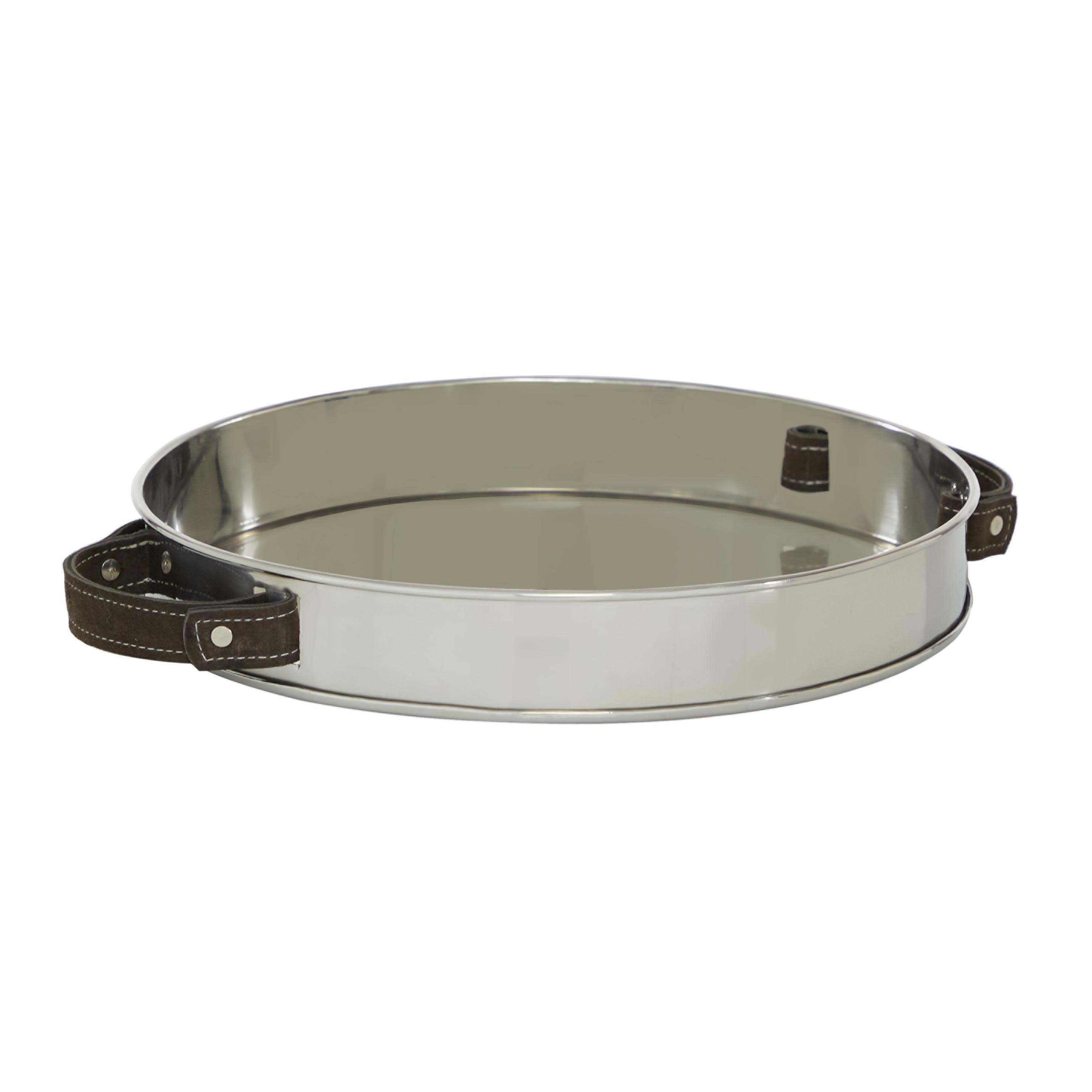 Silver Stainless Steel Metal  Tray, 14" x 14" x 2"
