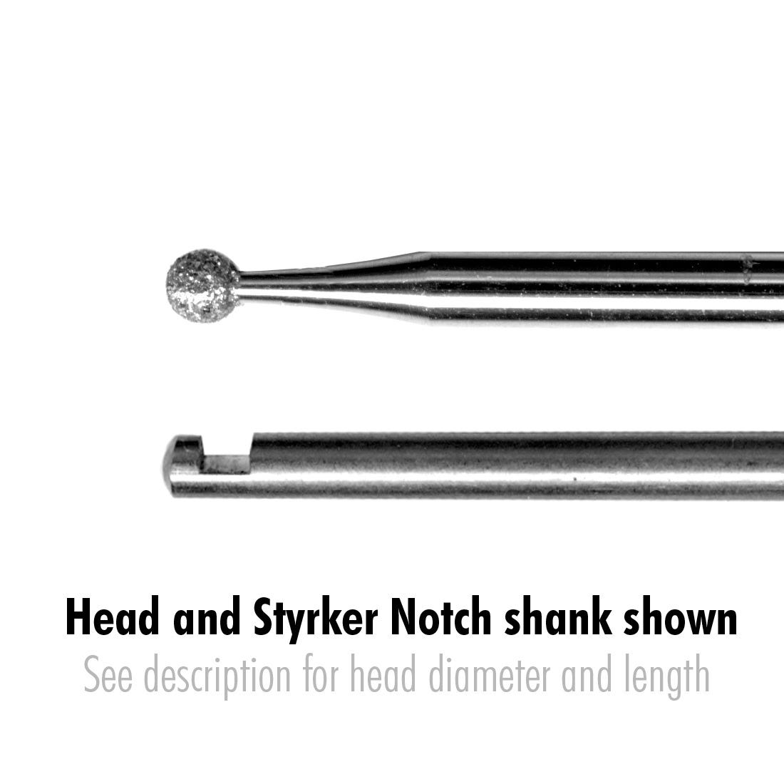 Bur #8 Diamond Round 50mm long  2.3HD Stryker Notch