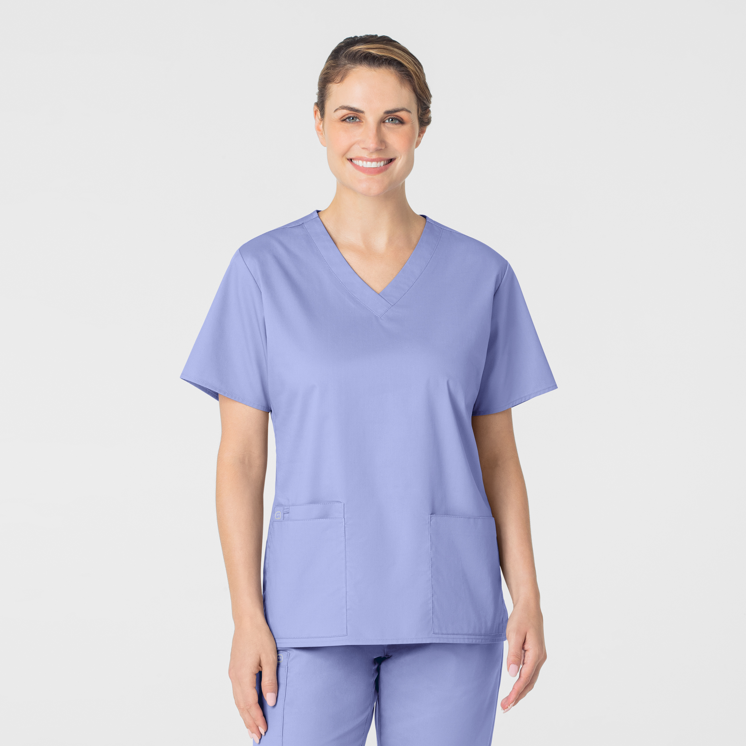 WORK 101 Women‘s 3 Pocket Breathable Durable V-Neck Scrub Top with Cell Pocket and Pen Loop-Wonder Wink