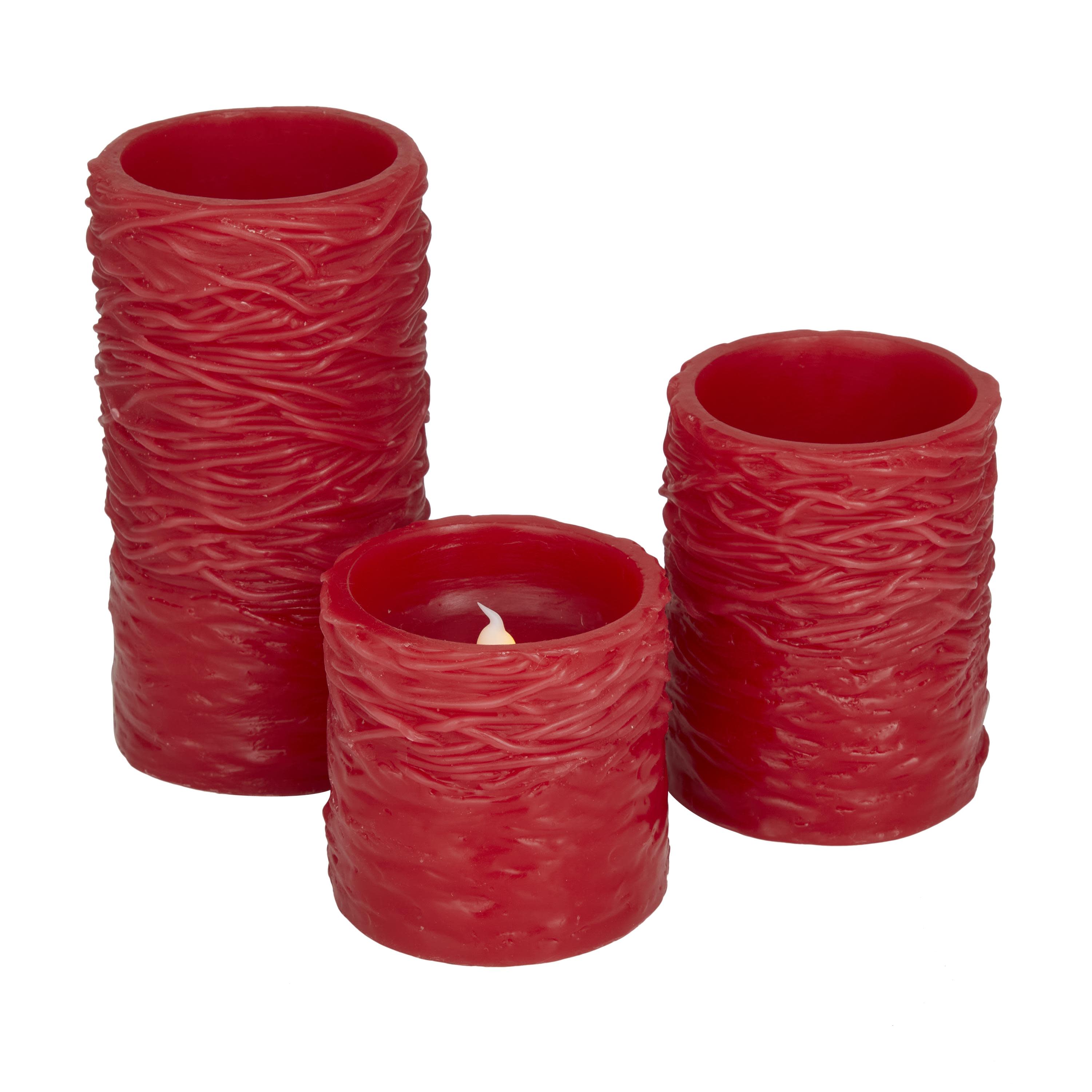Red Wax  Textured Indoor Outdoor Flameless Candle with Remote Control(  pack of 4 )