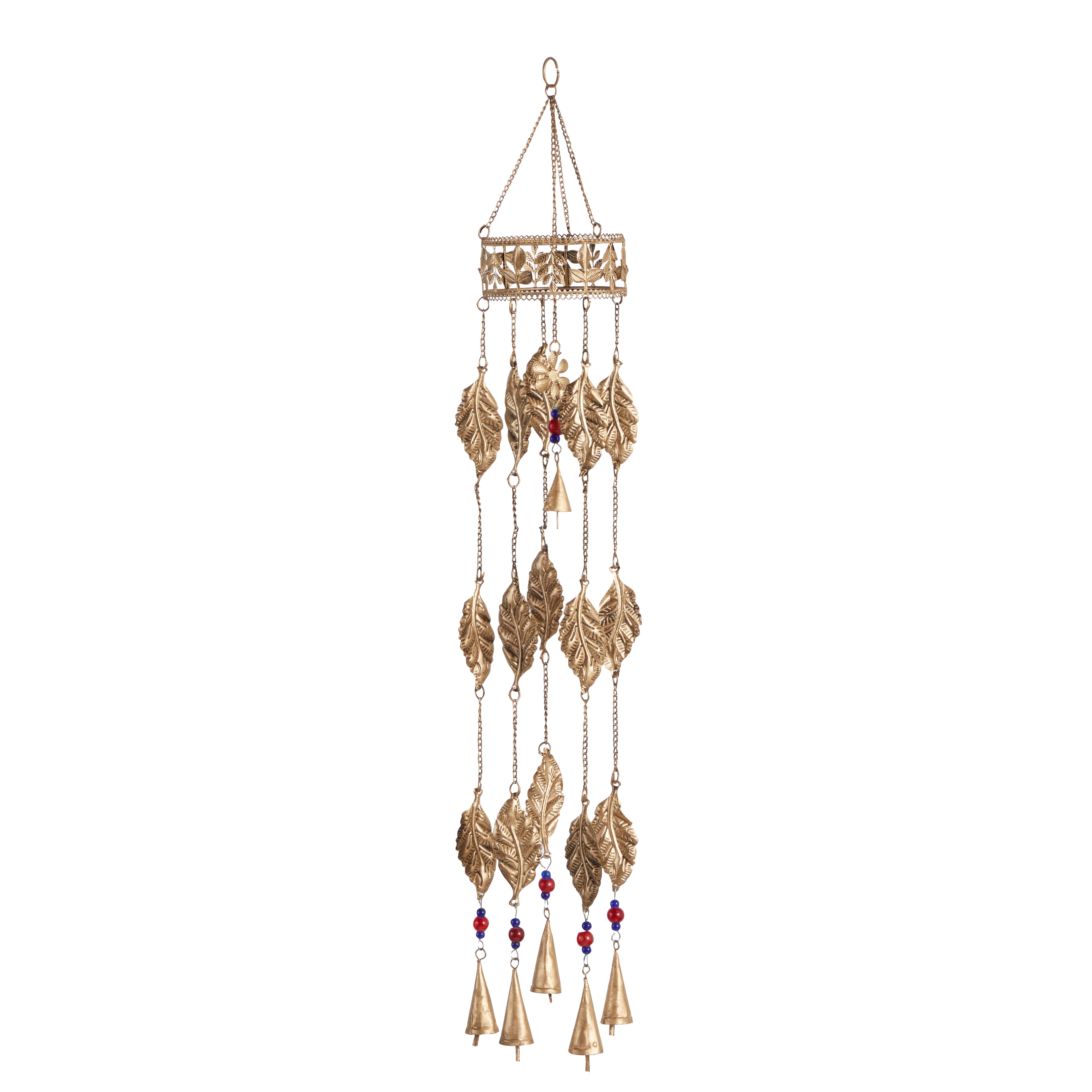 Brown Metal Leaf Indoor Outdoor Windchime with Glass Beads and Cone Bells, 5\\\" x 5\\\" x 35\\\"(pack of 10 pcs)
