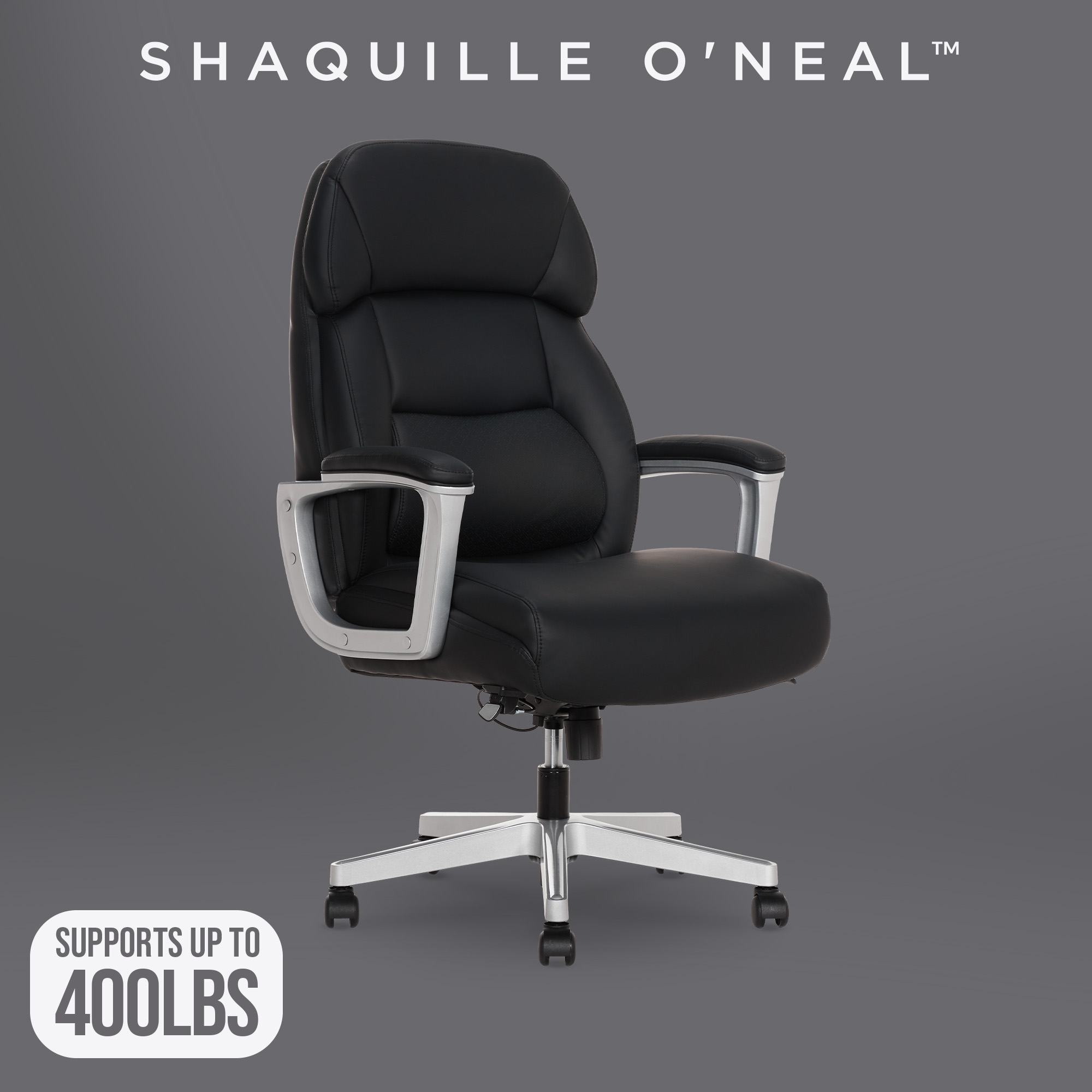 thumbnail video image 3 of Shaquille O'Neal Rion Ergonomic Heavy-Duty Office Chair, PureSoft Upholstery, High-Back Desk Chair with 400 lb Capacity, Black, 3 of 14