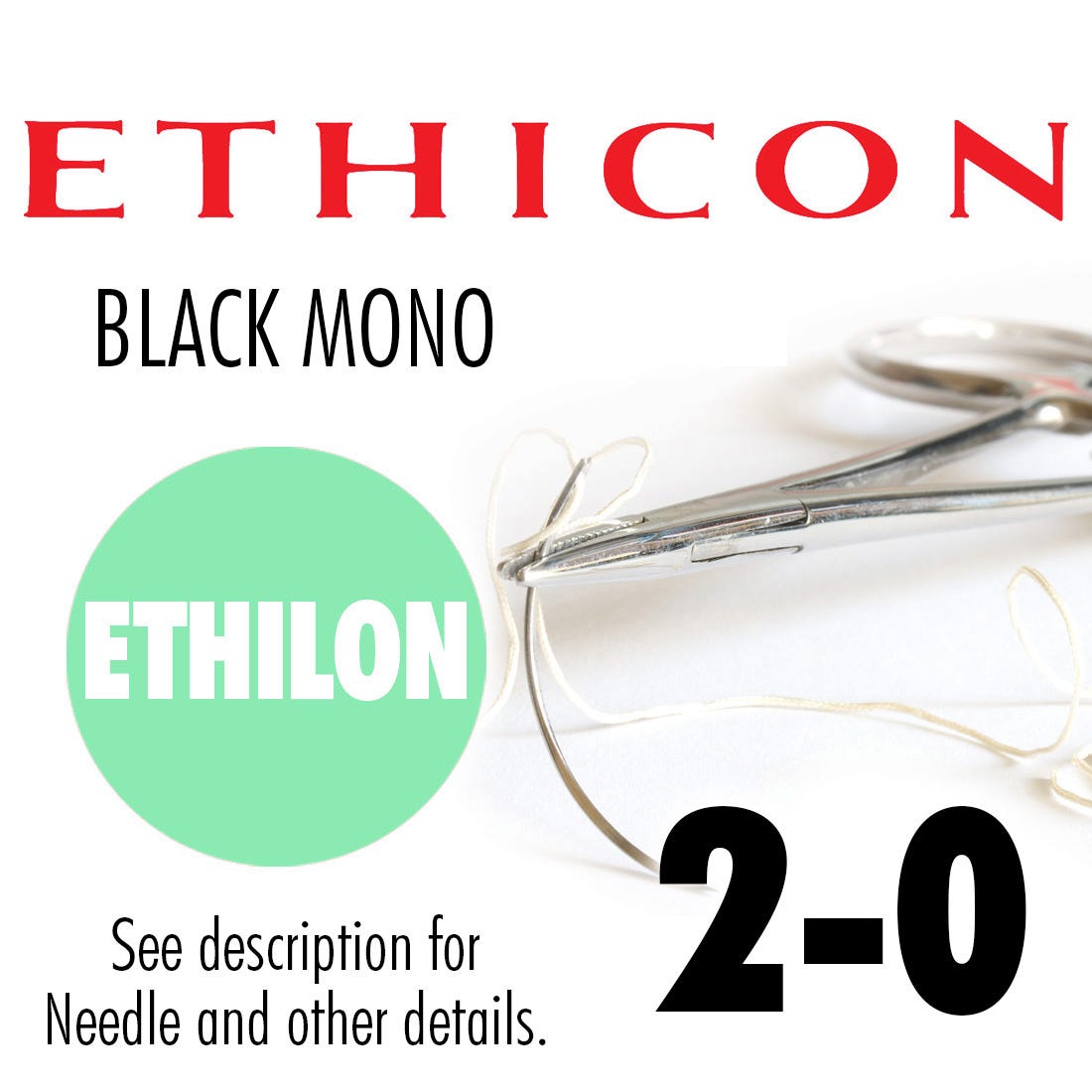 ETHILON® Nylon Black Monofilament Sutures, 2-0, FS, Reverse Cutting 18"- 12/Box