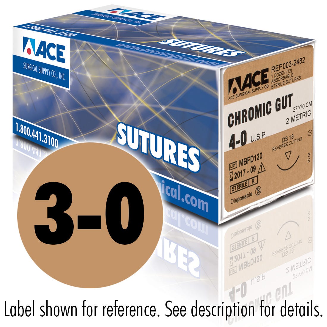 ACE 3-0 Chromic Gut Sutures, DS24, 30", 12Box