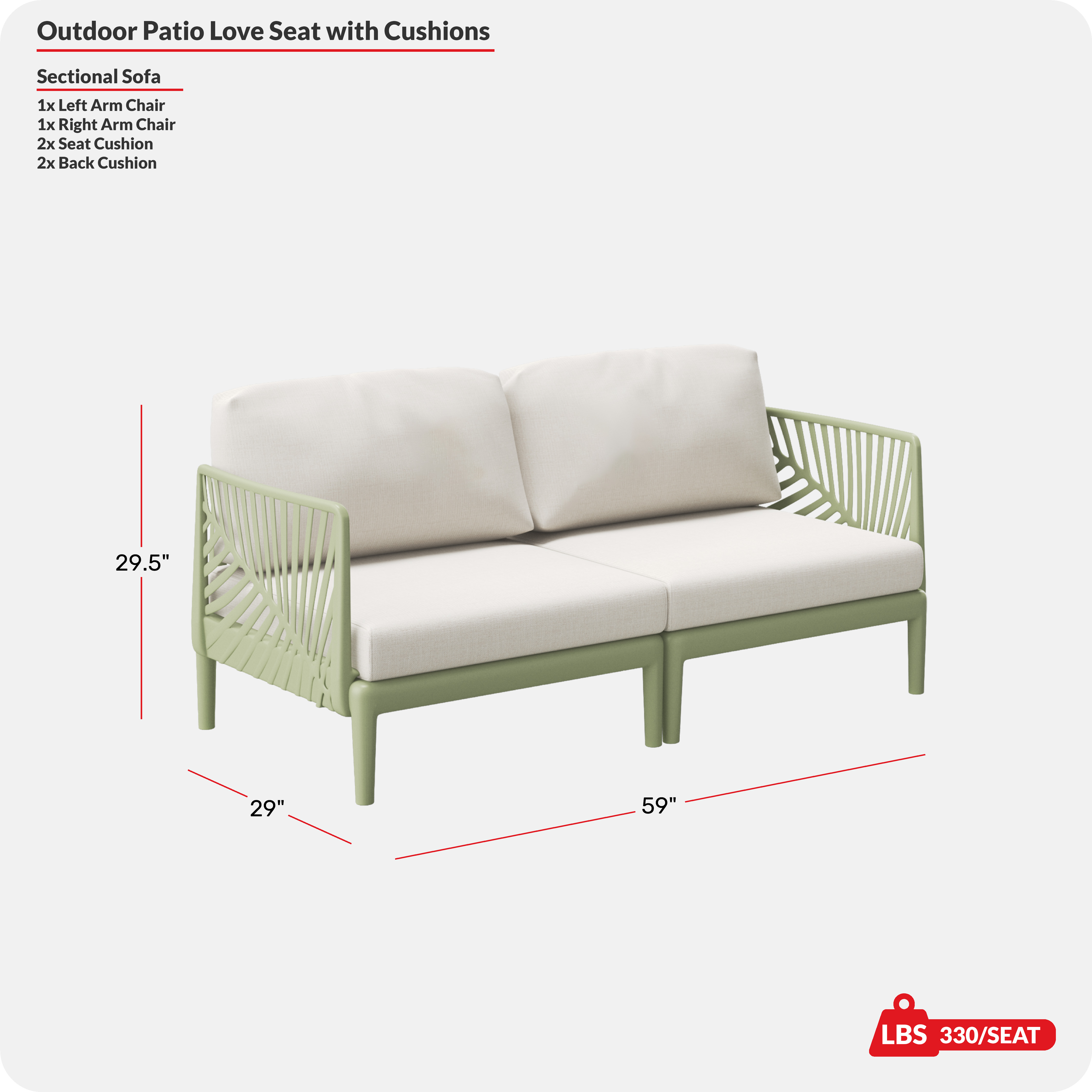Modern Outdoor Polypropylene Resin Deep Seating Patio Loveseat COS Spec Image