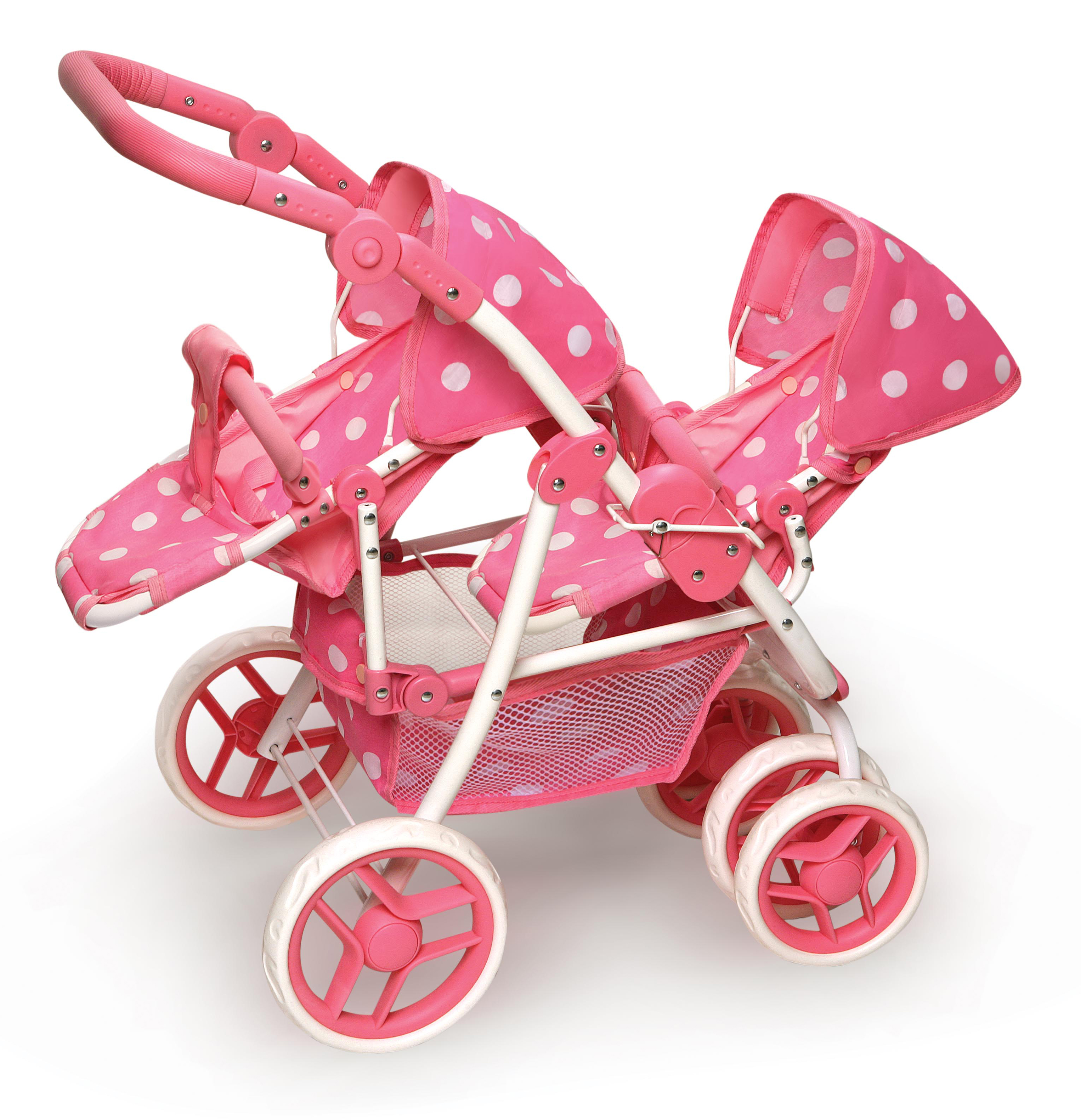 Reversible Double Doll Stroller - Pink/Polka Dots