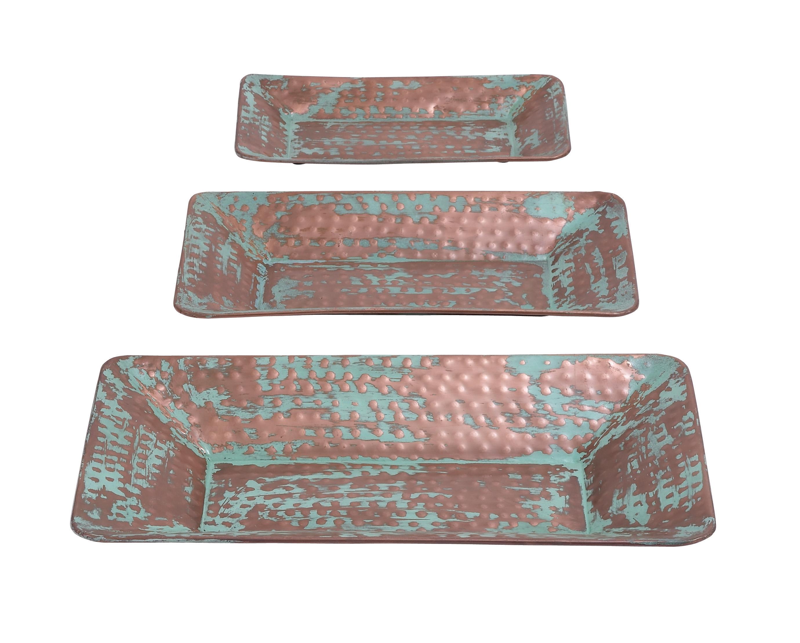 Rose Gold Metal  Tray, Set of 3 21", 18", 14"W
