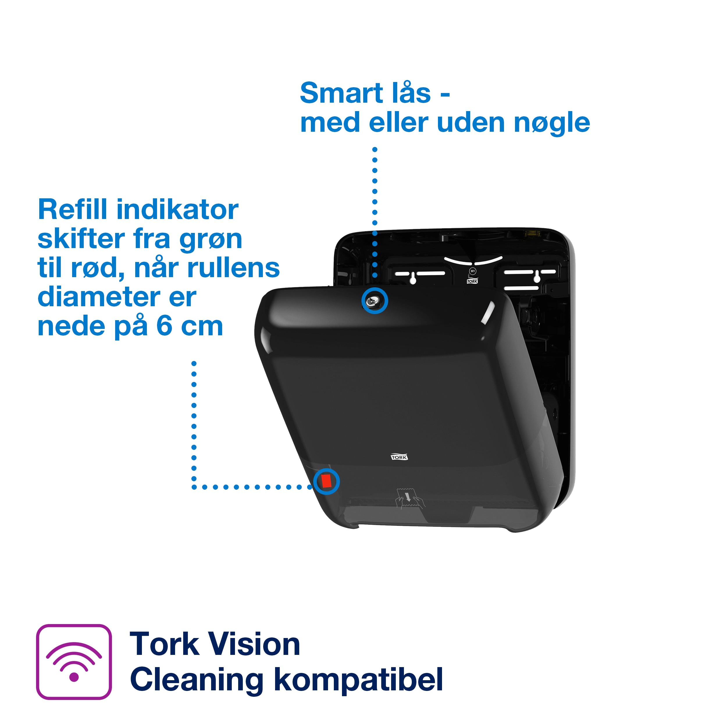 Håndklædedispenser, Til håndklæderuller, Manuel, Sort, Tork Matic H1