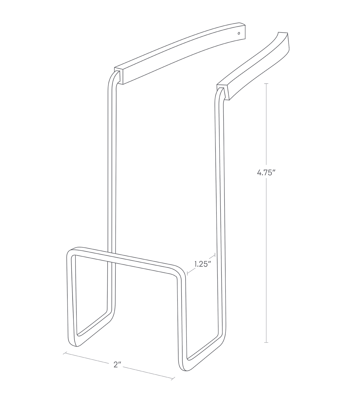 Dimension image for Faucet-Hanging Sponge Holder showing length of 2", width of 1.25" and height of 4.75"