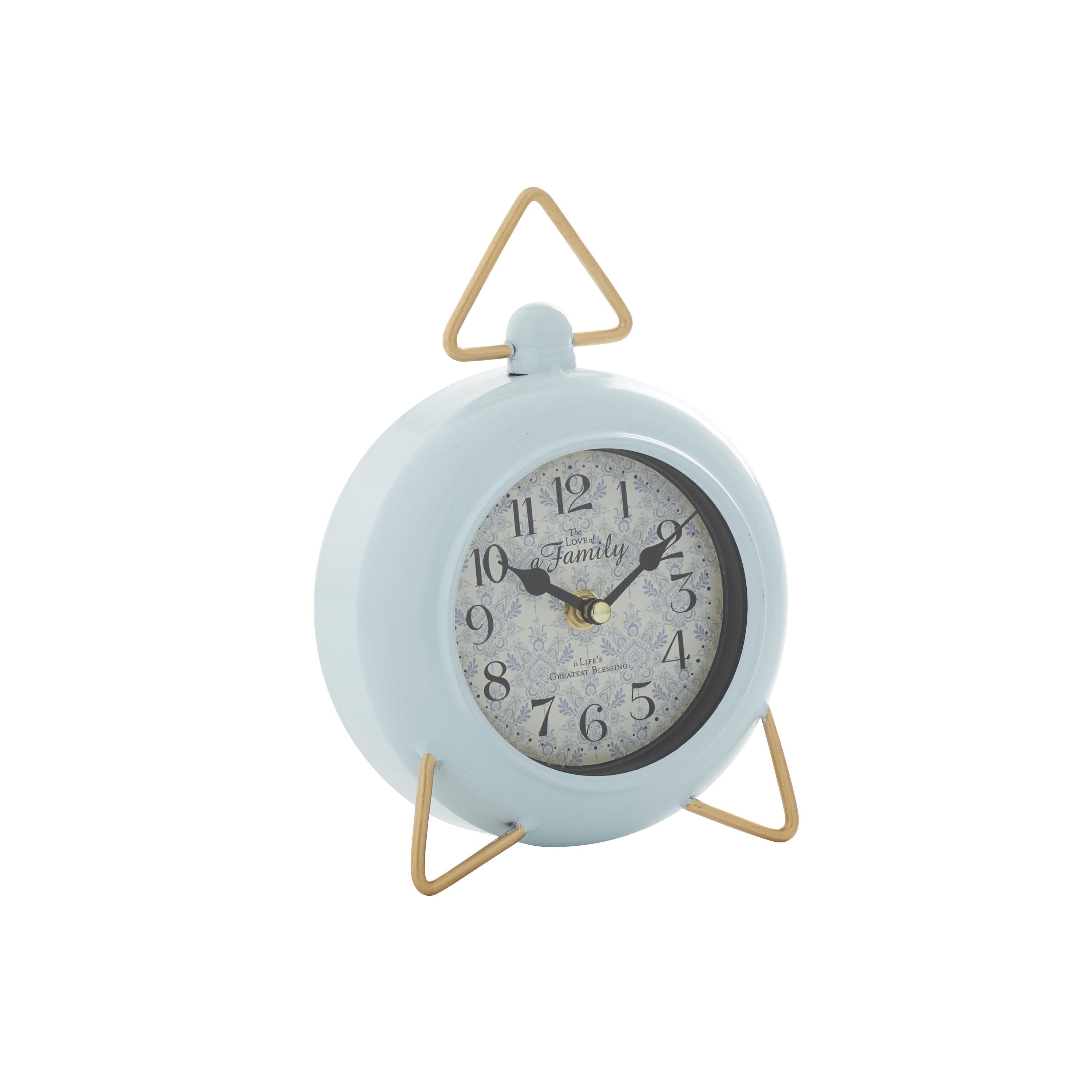 Blue Metal  Decorative Clock with Gold Accents, 6" x 3" x 9"