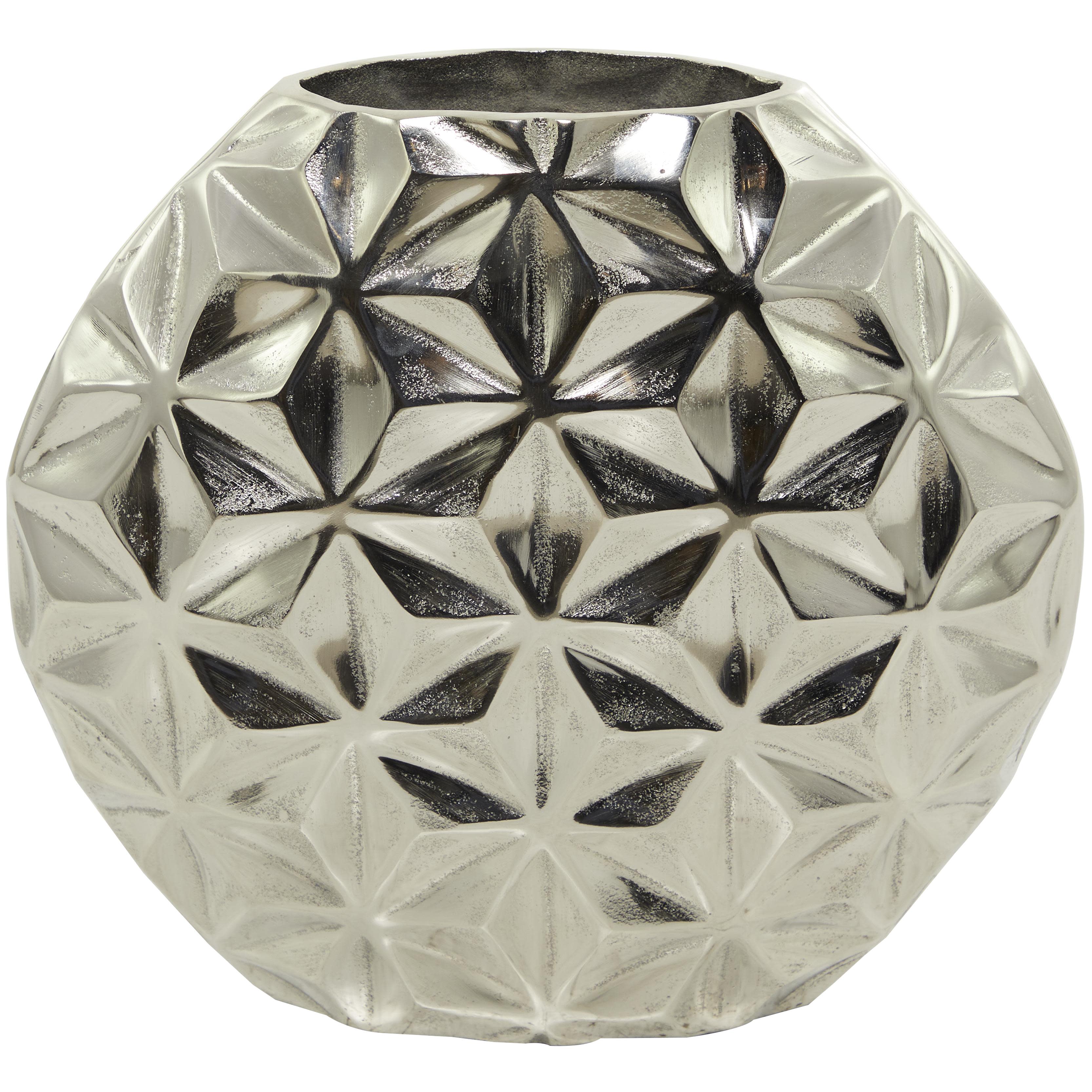 (Bidding on 2) CosmoLiving by Cosmopolitan Silver Aluminum Metal Geometric Faceted Decorative Vase, 14\" x 4\" x 13\"