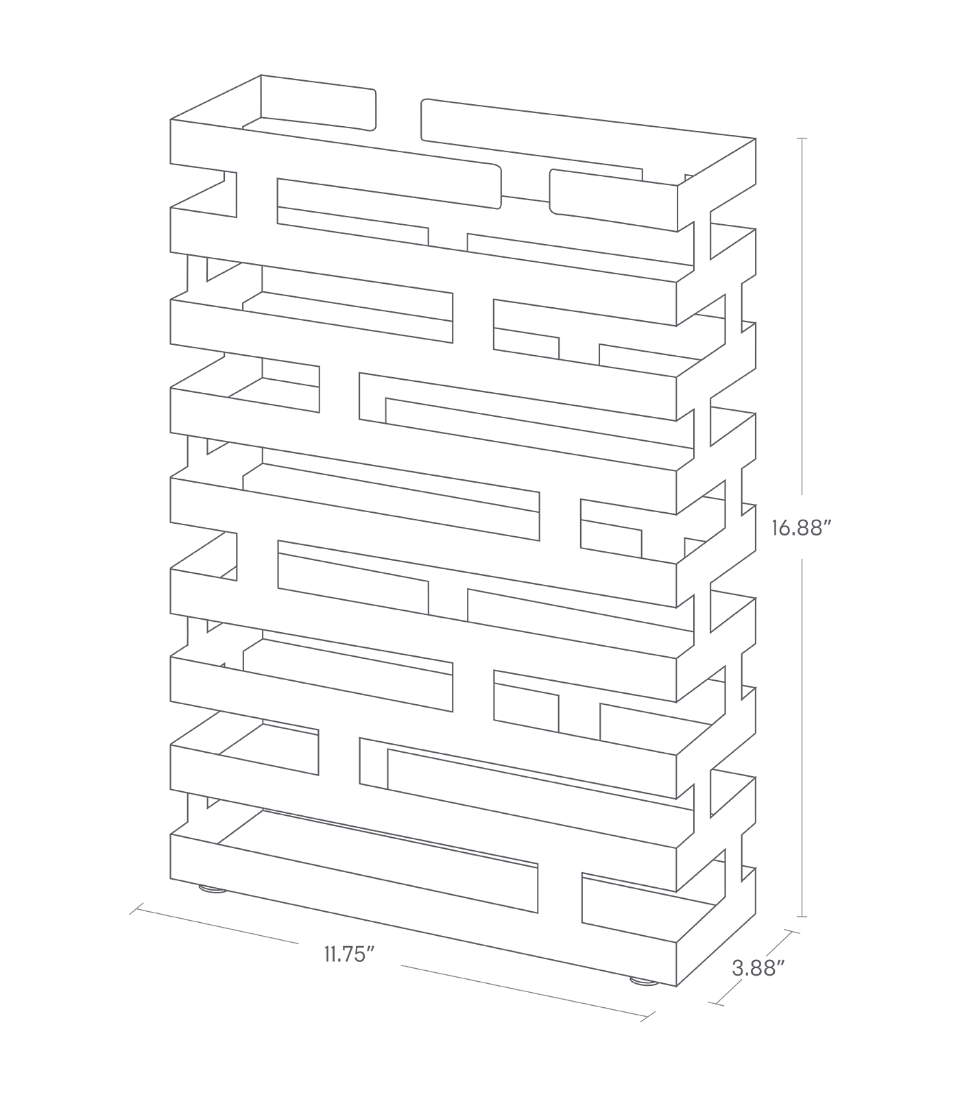 Dimension image for Umbrella Stand showing length of 11.75", width of 3.88" and height of 16.88"