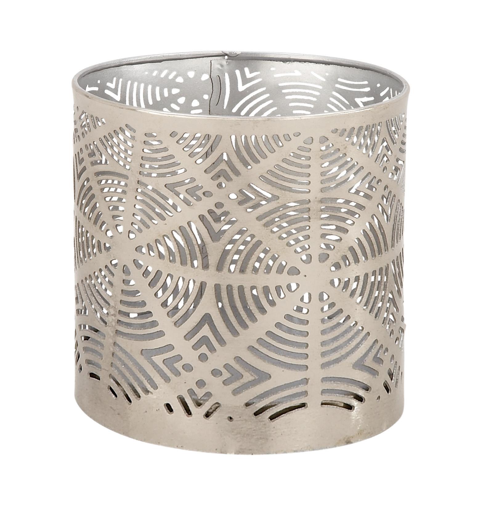 silver metal geometric pencil cup, 4" x 4" x 4"