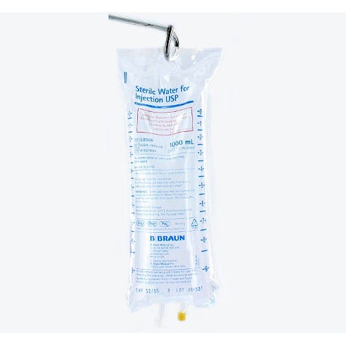 Sterile Water, 1000ml Plastic Bag for Injection - 12/Case