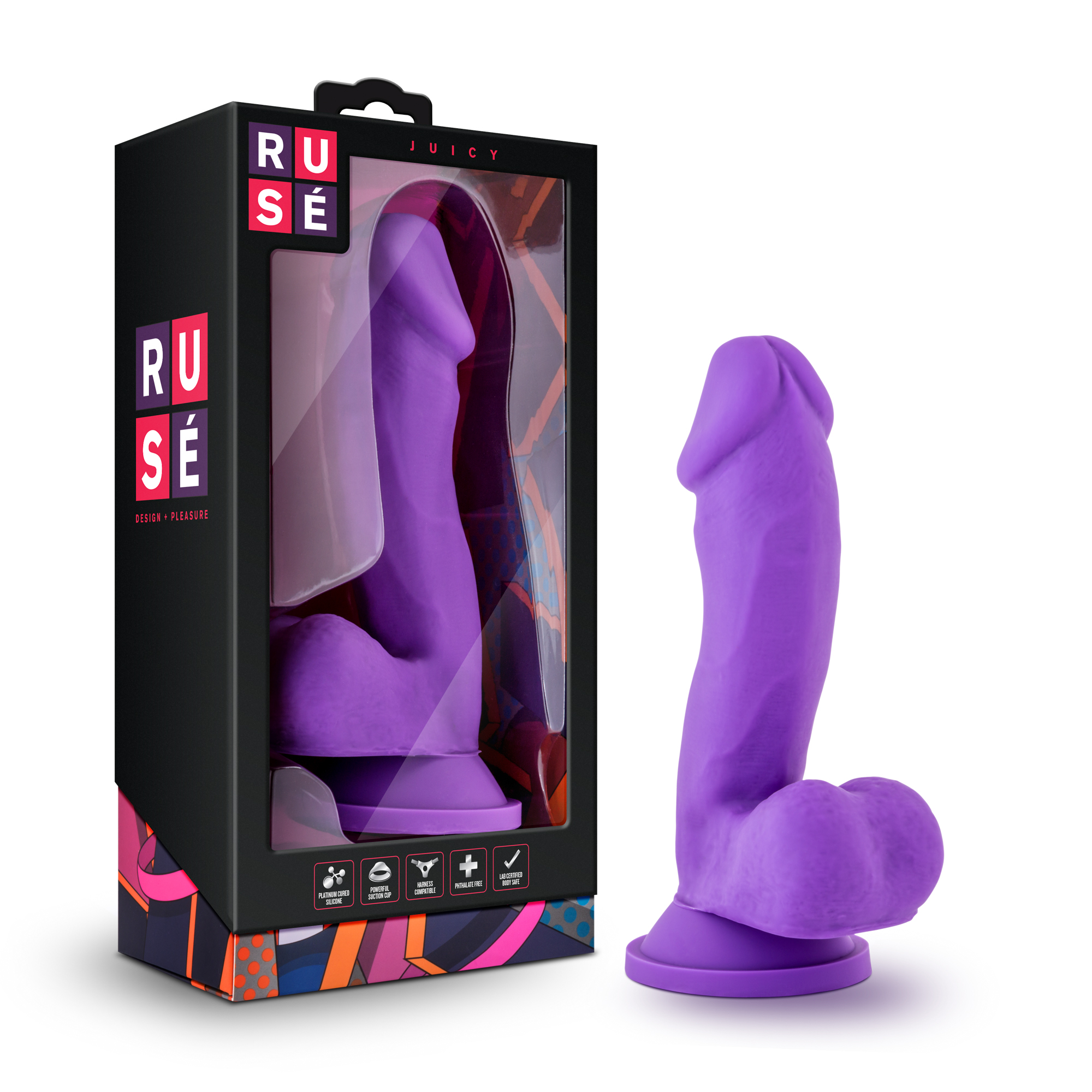 Blush Ruse Juicy Realistic G-Spot Purple 7-Inch Long Dildo With Balls & Suction Cup Base