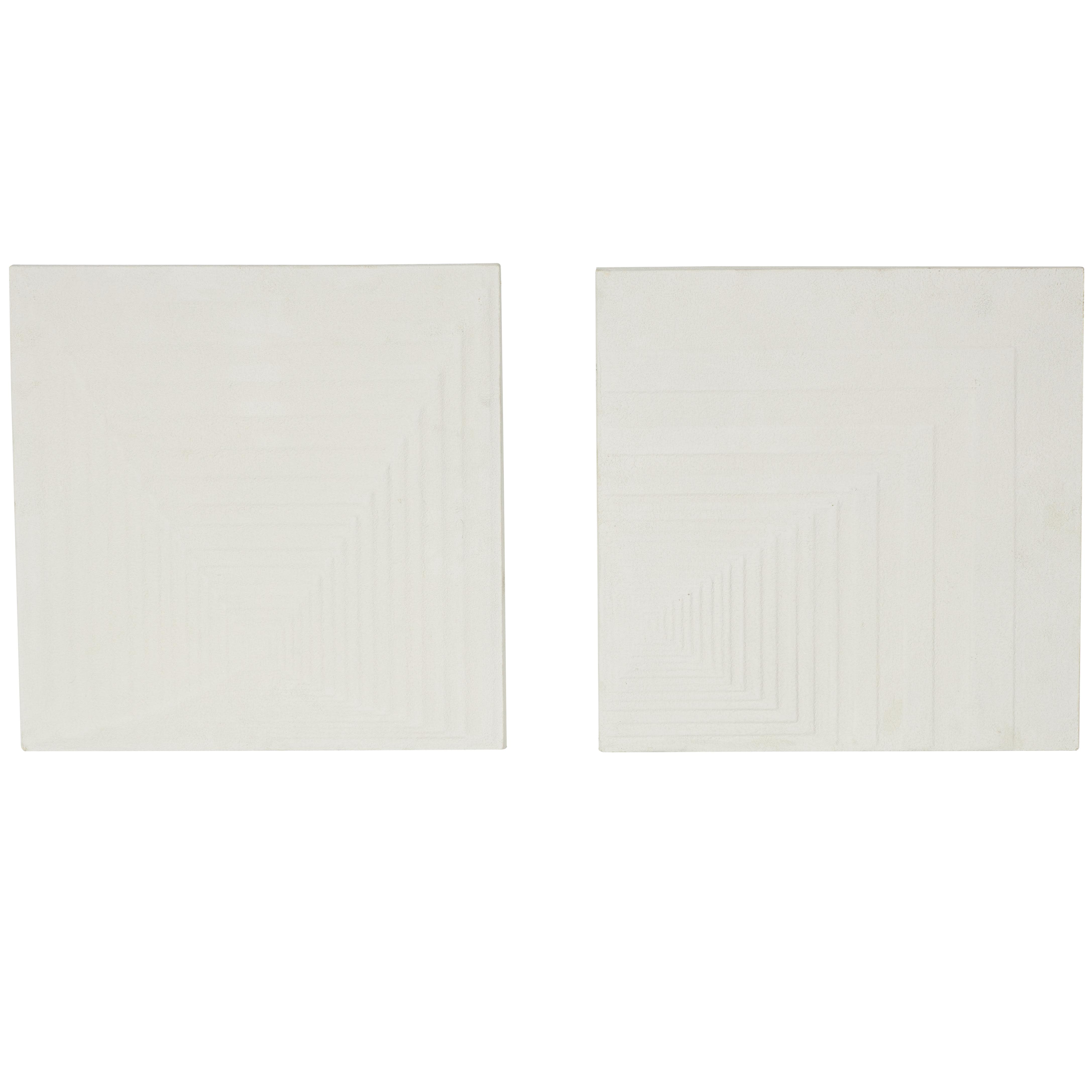 Cream Metal Geometric Layered Square Cube Perspective Home Wall Decor with Sandstone Texture, Set of 2 18"W, 18"H