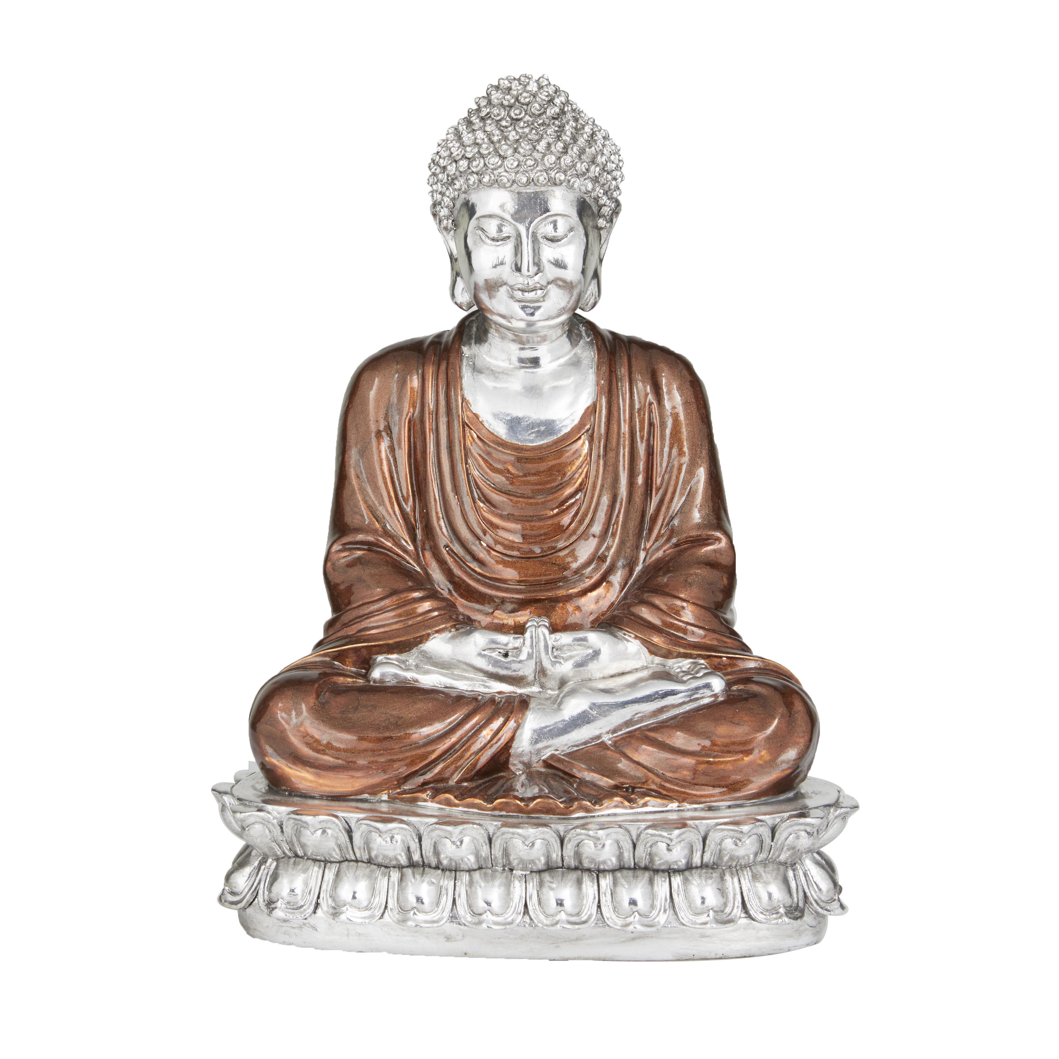 Copper Polystone Buddha Sculpture, 9" x 7" x 12"
