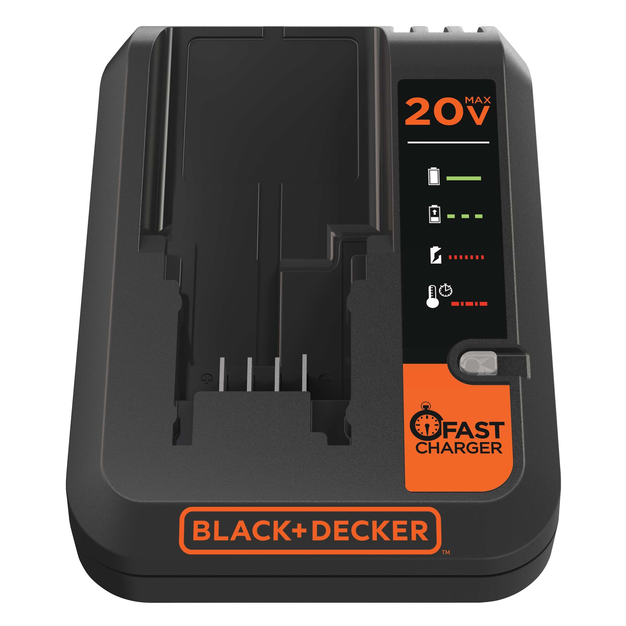 Profile of black and decker 12c to 20 volt lithium fast charger.