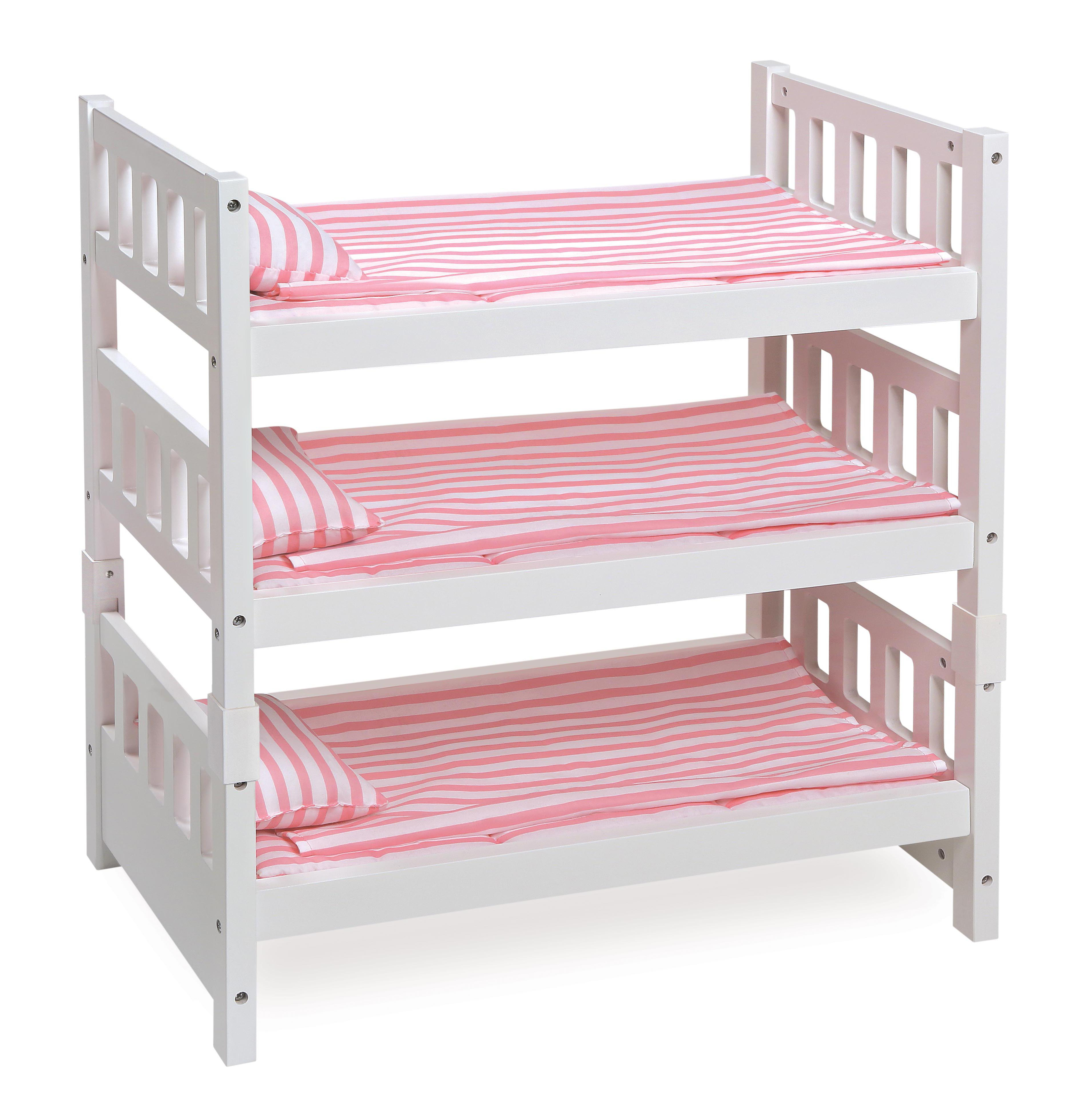 1-2-3 Convertible Doll Bunk Bed with Bedding and Free Personalization Kit - Pink/Stripe