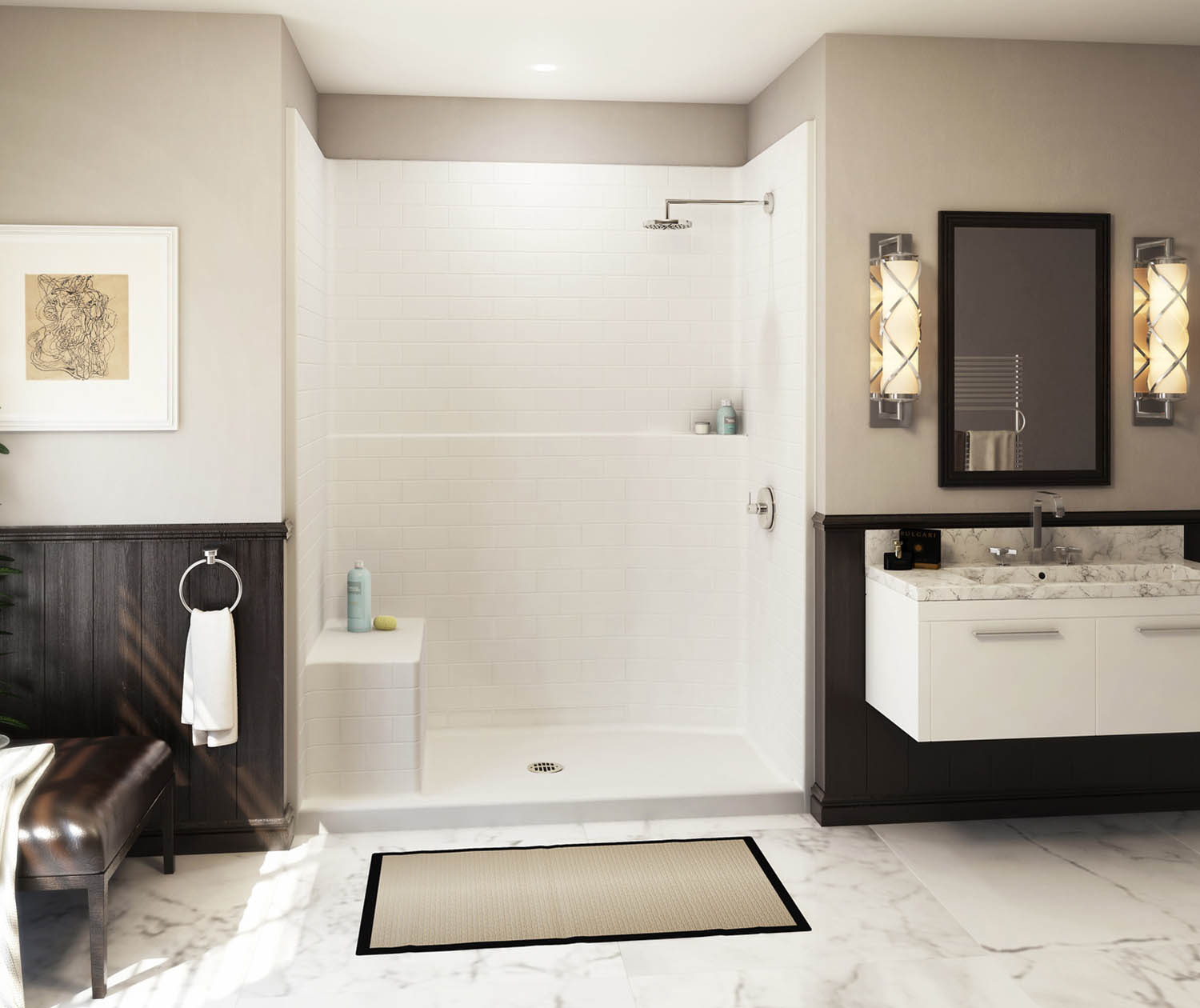 16034STTS 60 x 34 AcrylX Alcove Center Drain One-Piece Shower in White view 2