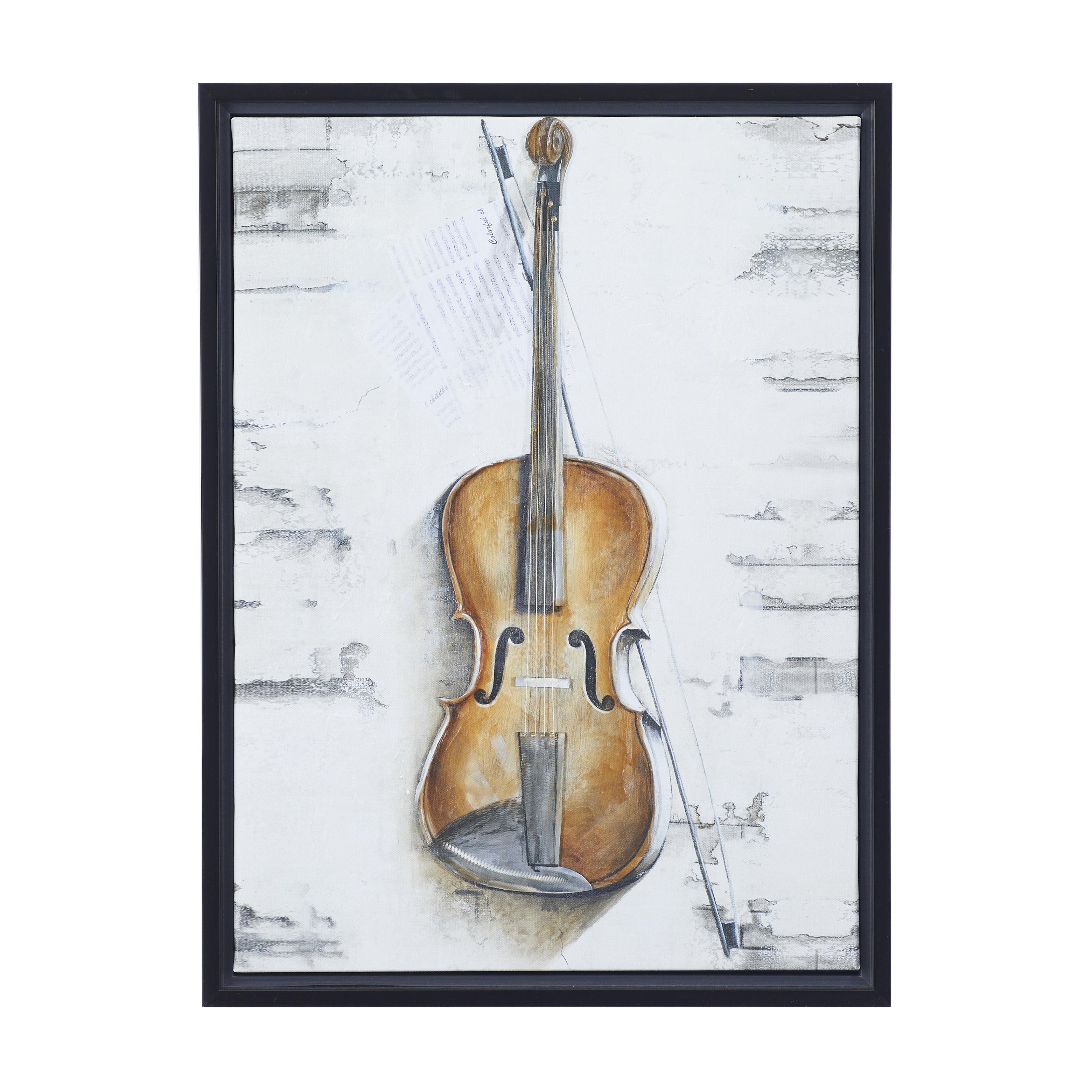 Brown Polystone Music Handmade Violin Wall Decor with Black Frame, 18" x 1" x 24"