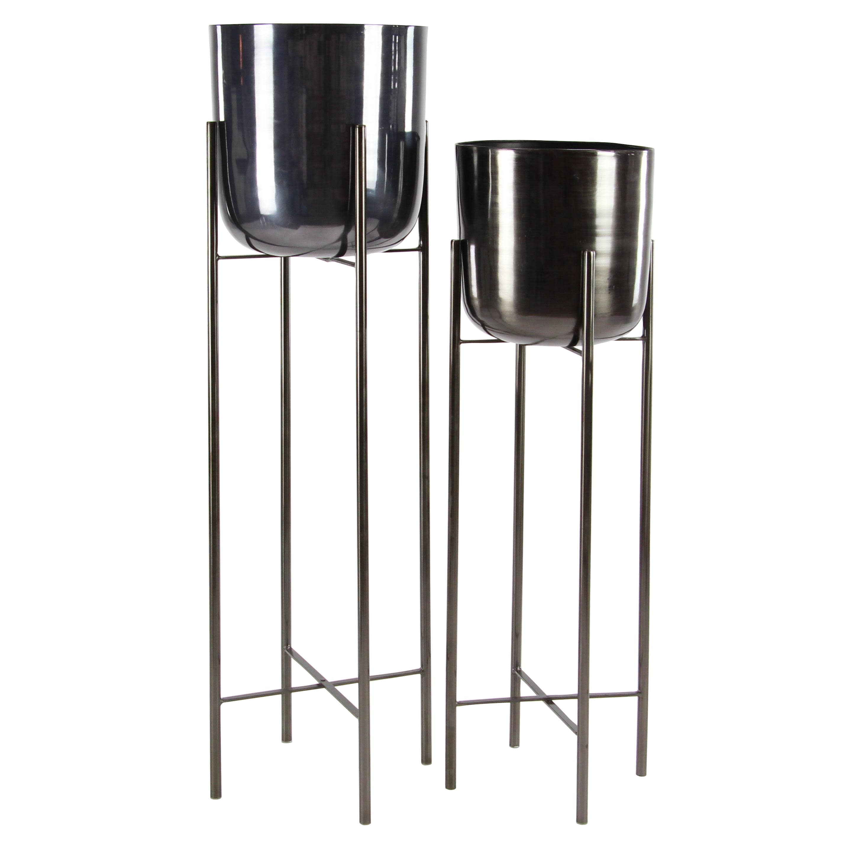 CosmoLiving by Cosmopolitan Black Metal  Dome Indoor Outdoor Planter with Removable Stand, Set of 2 39", 46"H