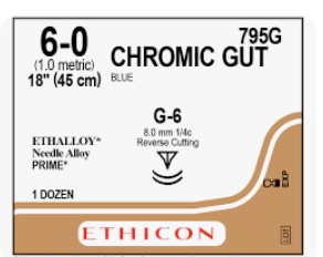 Chromic Gut Sutures, 6-0 , G-6 ,Blue, 18", 12/Box