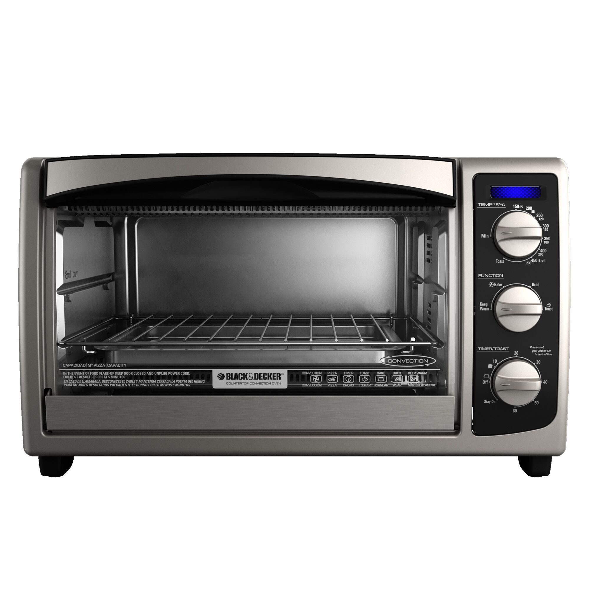 Profile of countertop convection toaster oven.