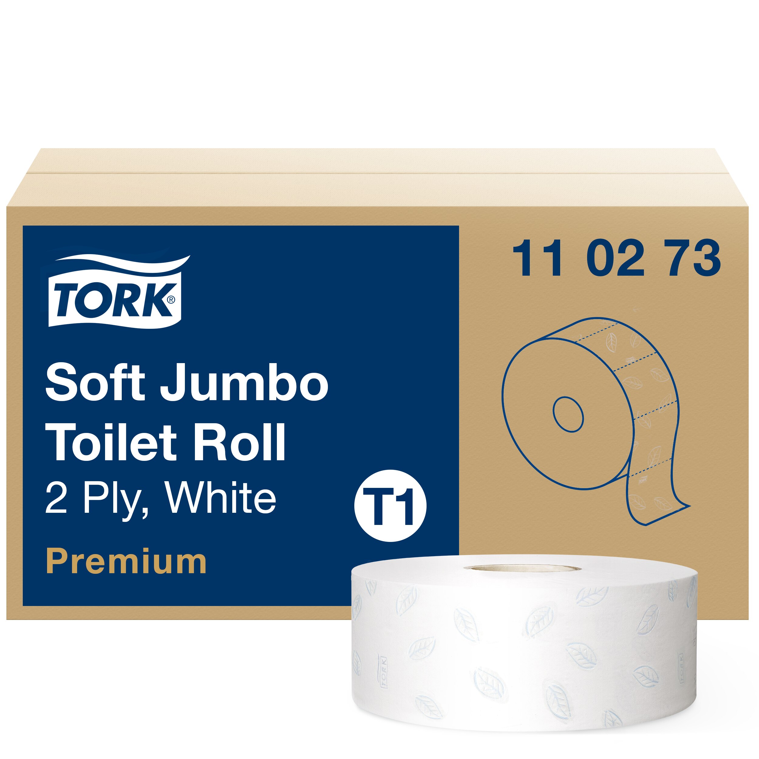 Toiletpapir, Udvendig oprulning, 2 lag, 6 ruller, Tork Jumbo Midi Premium Soft T1