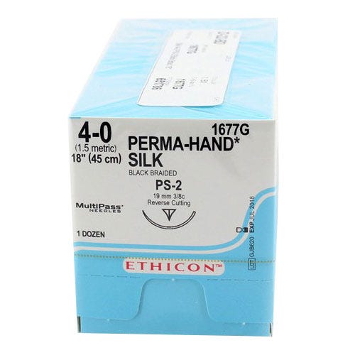 PERMA-HAND® Silk Black Braided Sutures, 4-0, PS-2, Precision Point-Reverse Cutting, 18" - 12/Box