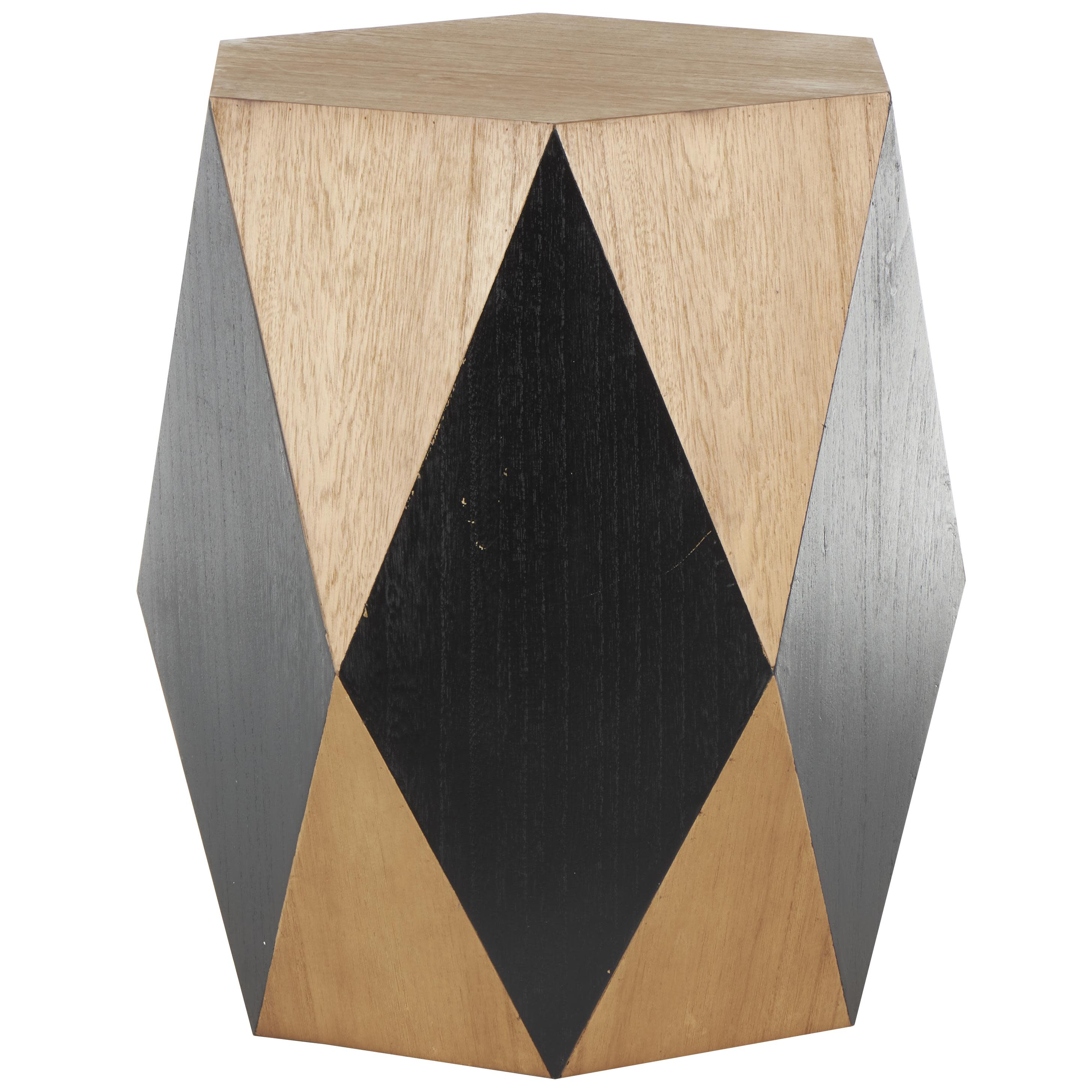 Brown Wood Geometric Diamond Side End Accent Table with Black Accents, 19" x 19" x 24"