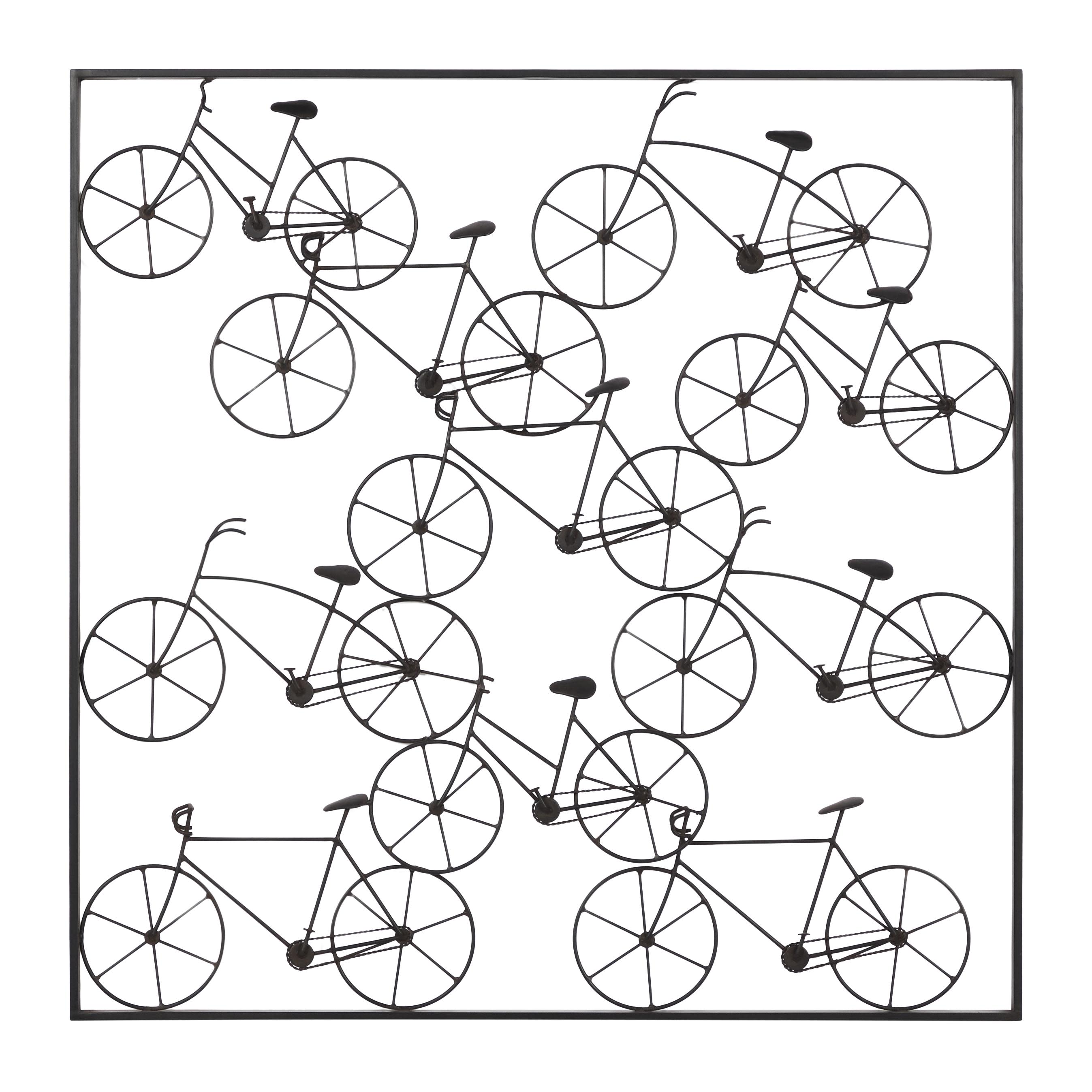 Black Metal Bike Stacked Home Wall Decor with Black Frame, 32" x 1" x 32"