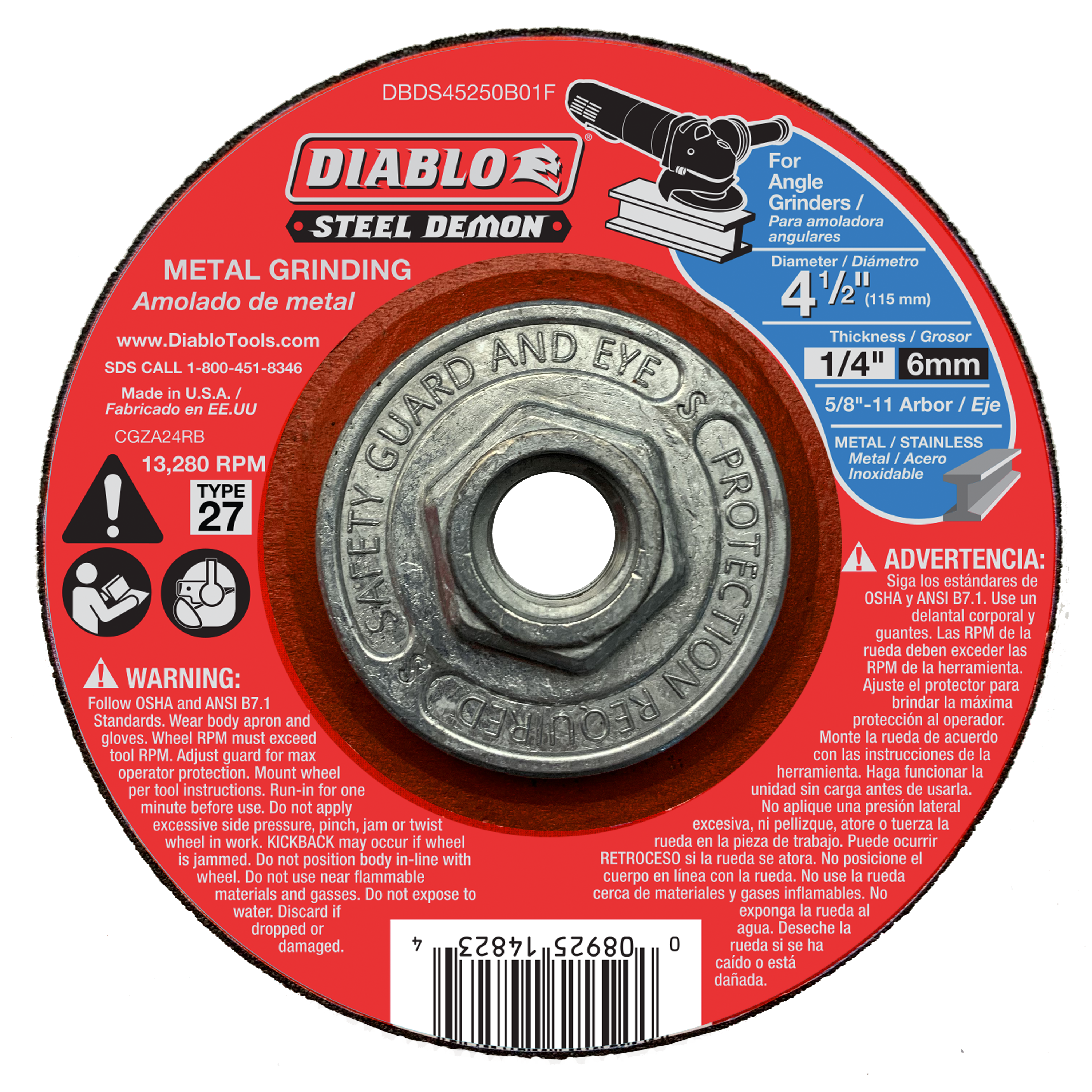 Steel Demon 4-1/2 in. Type 27 HUB Metal Grinding Disc