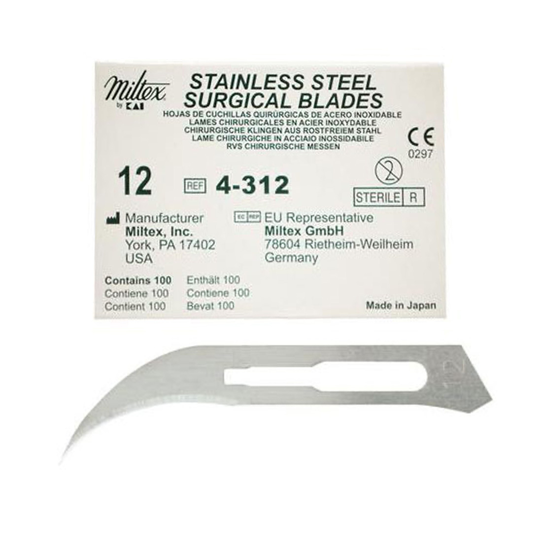 Integra® Miltex® Surgical Blade  #12, Stainless Steel  Sterile- 100/Box