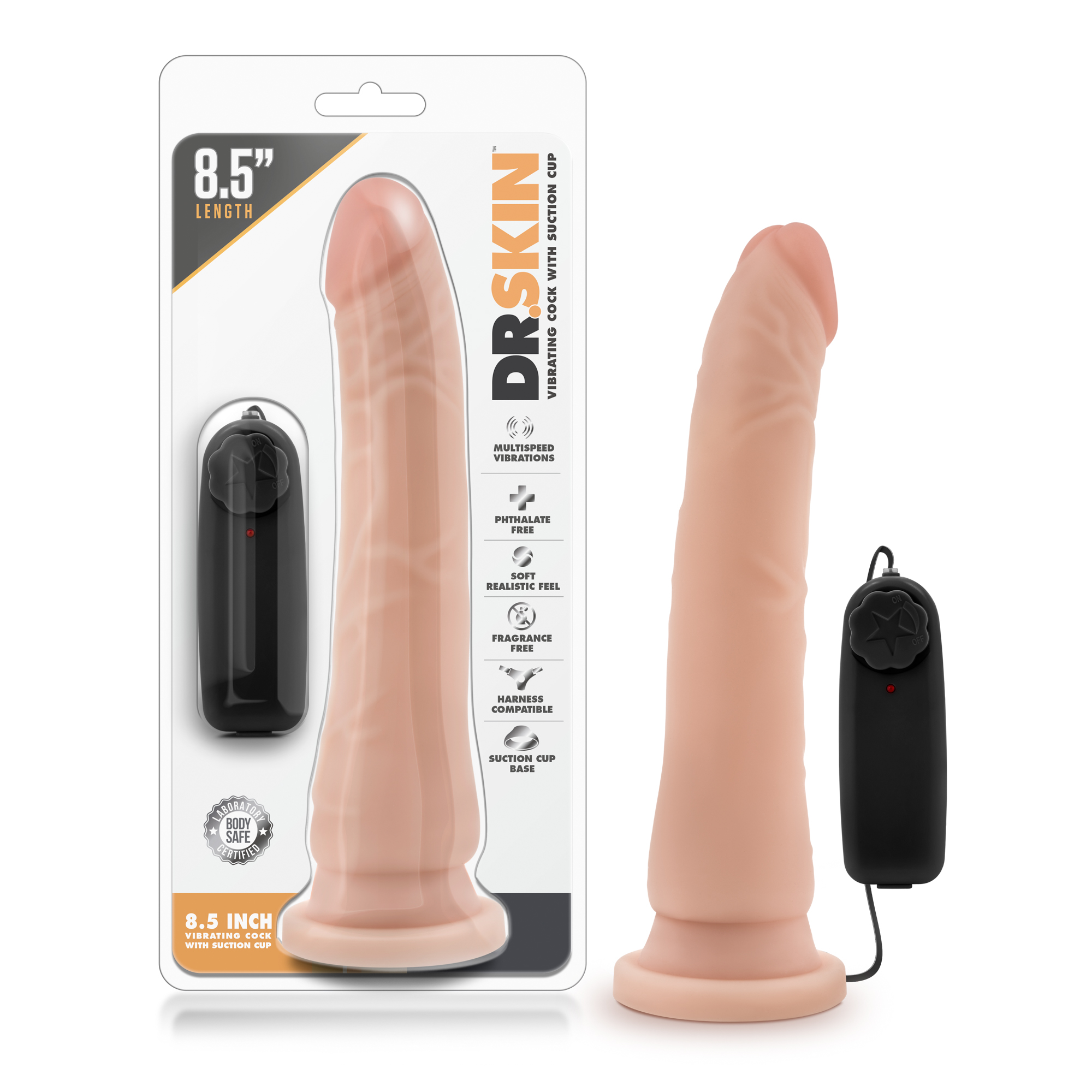 Blush Dr. Skin Realistic Curved G-Spot Vanilla 8.5-Inch Long Remote Control Vibrating Dildo With Suction Cup Base