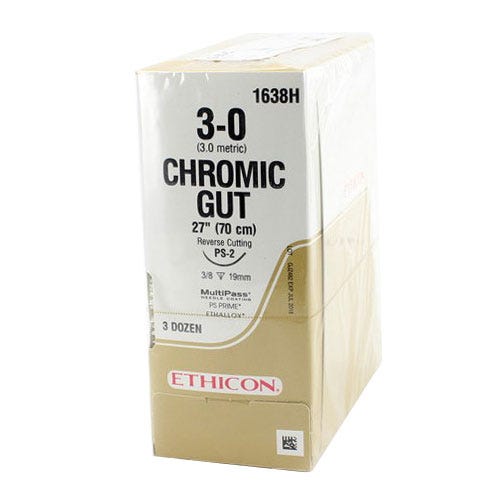 Chromic Gut Suture, 3-0, PS-2, Reverse Cutting, 27" - 36/Box